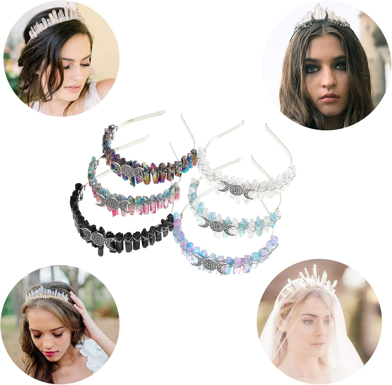 Aura Diadema de cristal crudo  Tiara de diamantes de imitación, accesorios para el pelo de sirena para mujer, fiesta, boda