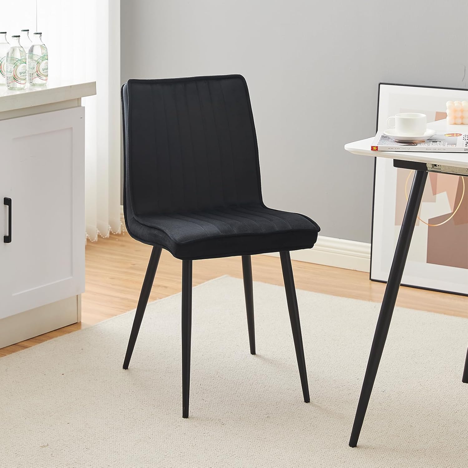 CLIPOP Juego de 2 sillas de comedor modernas de terciopelo, sillas de comedor modernas de mediados de siglo con respaldo, asiento tapizado, patas de