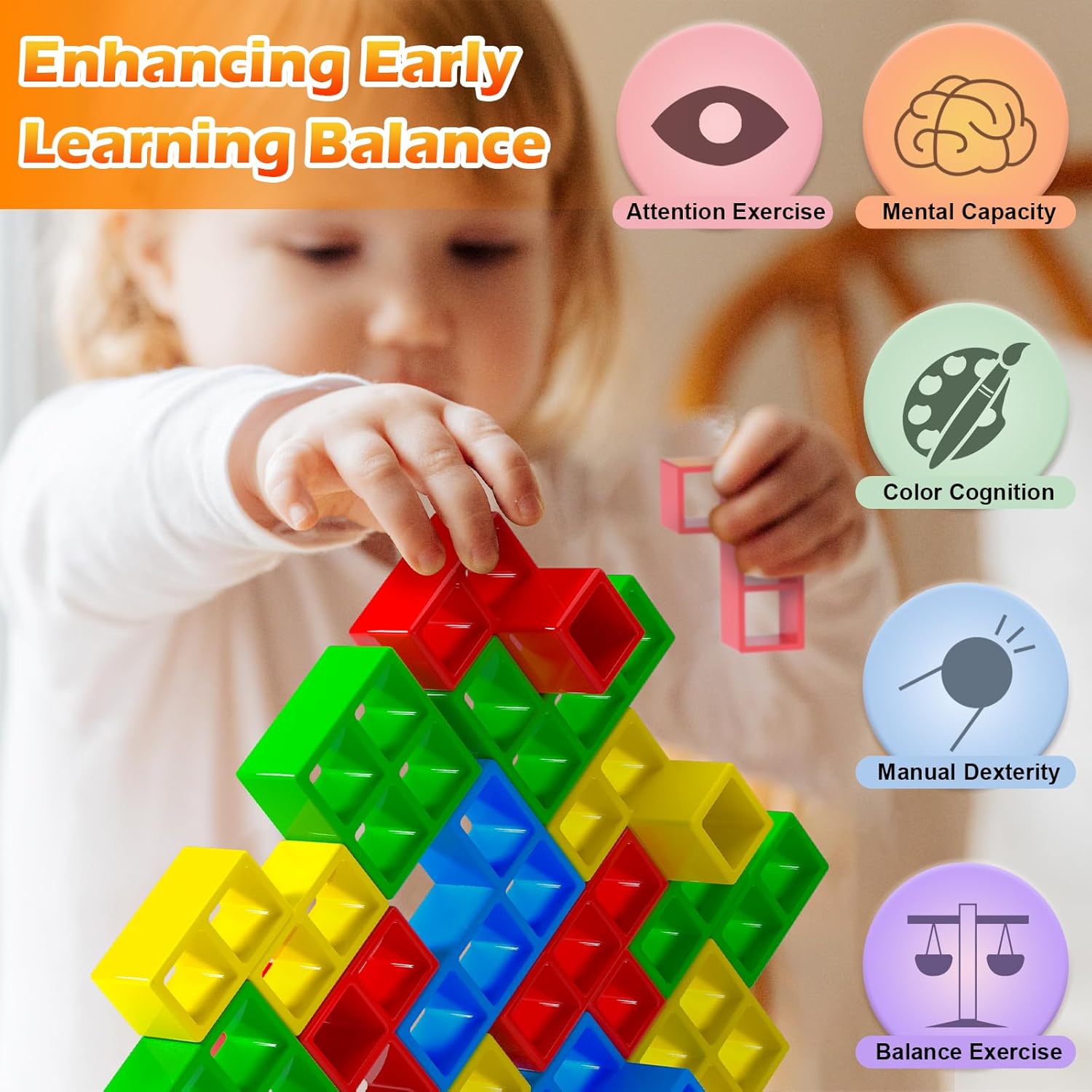 AZHU Tetra Tower – Bloque apilable de equilibrio, juegos de mesa para niños y adultos, juegos de fiesta, el juego de bloques de construcción de