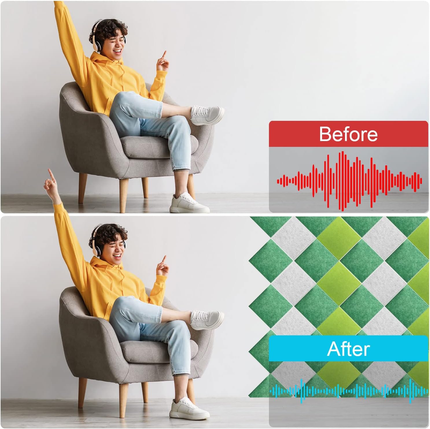 JBER Paneles de espuma acústica profesional, panel de absorción insonorizante, acolchado a prueba de sonido, 12 x 12 x 0.4 pulgadas, azulejos de