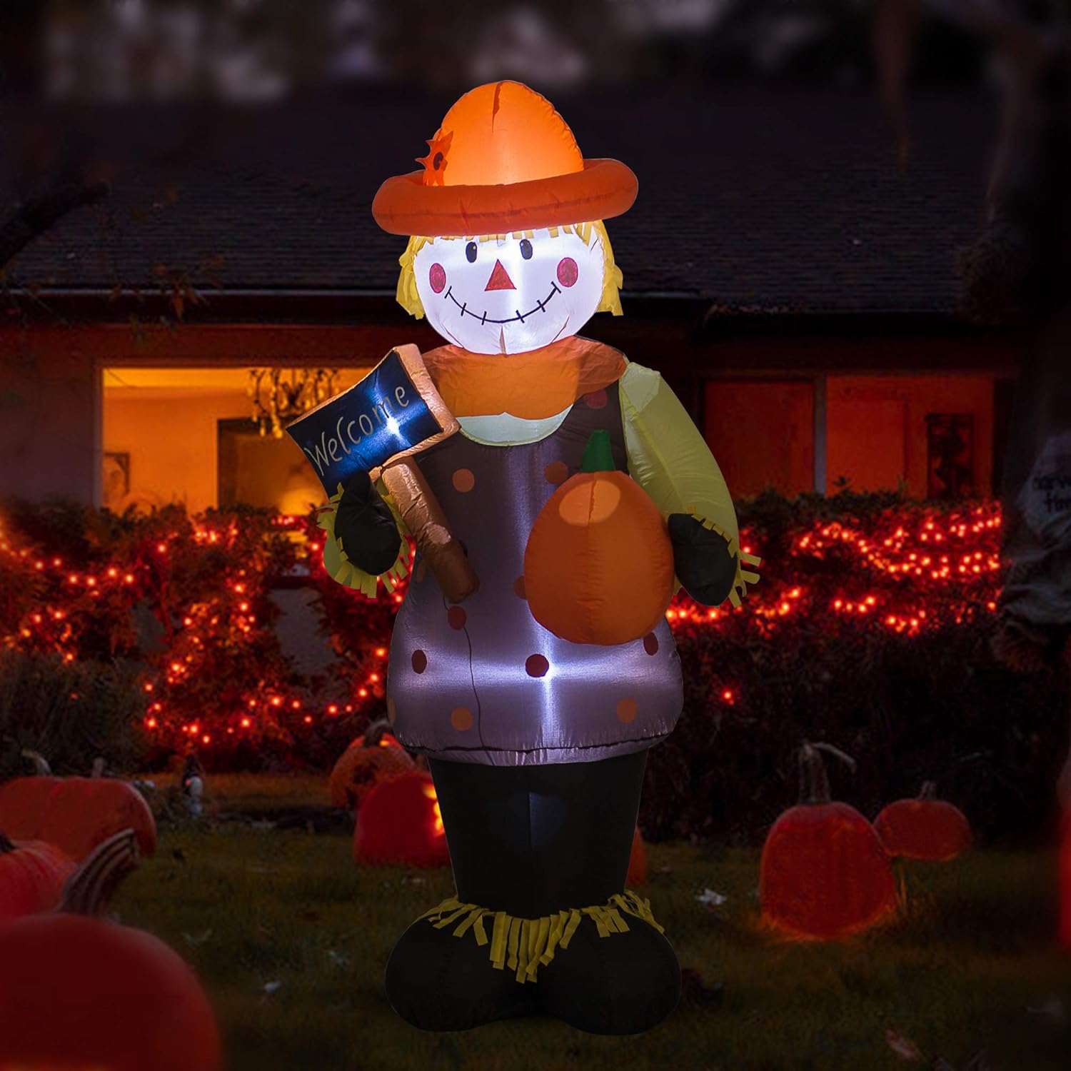 AJY Espantapájaros inflable de cosecha de Acción de Gracias de 6 pies con calabaza inflable para interiores y exteriores, decoración de césped