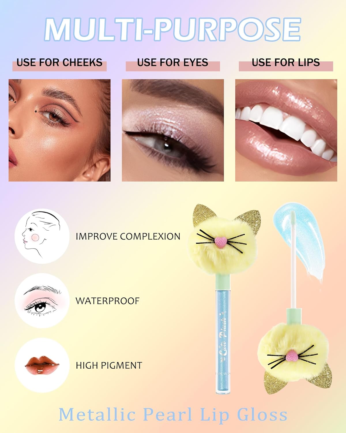Brillo labial líquido con purpurina, lápiz labial brillante con diamante, aceite de labios brillante metálico, tinte de tinte de labios de alta