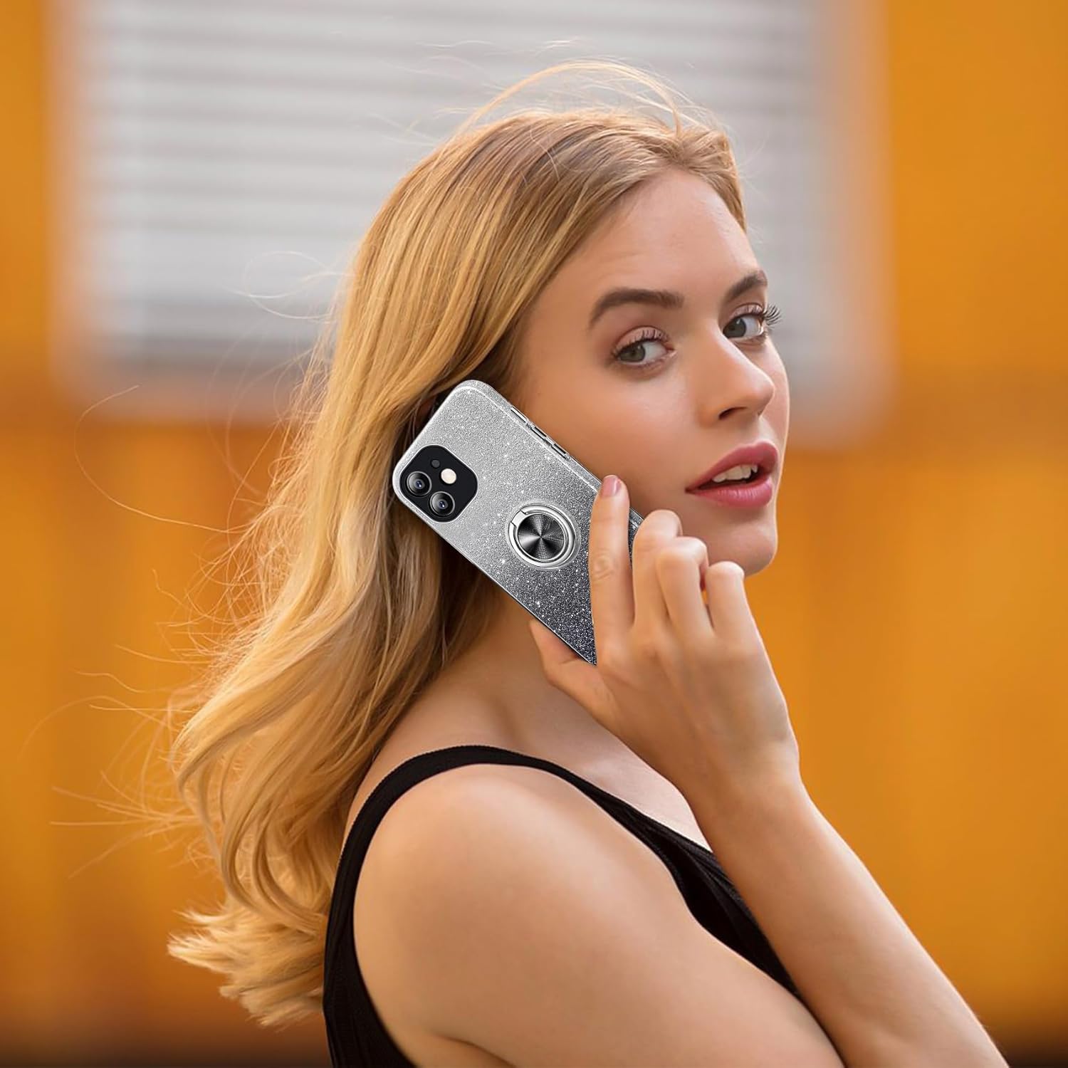 Funda para Samsung Galaxy S23 Ultra 5G con soporte de anillo magnético, purpurina brillante, para niñas y mujeres, funda de TPU y funda protectora
