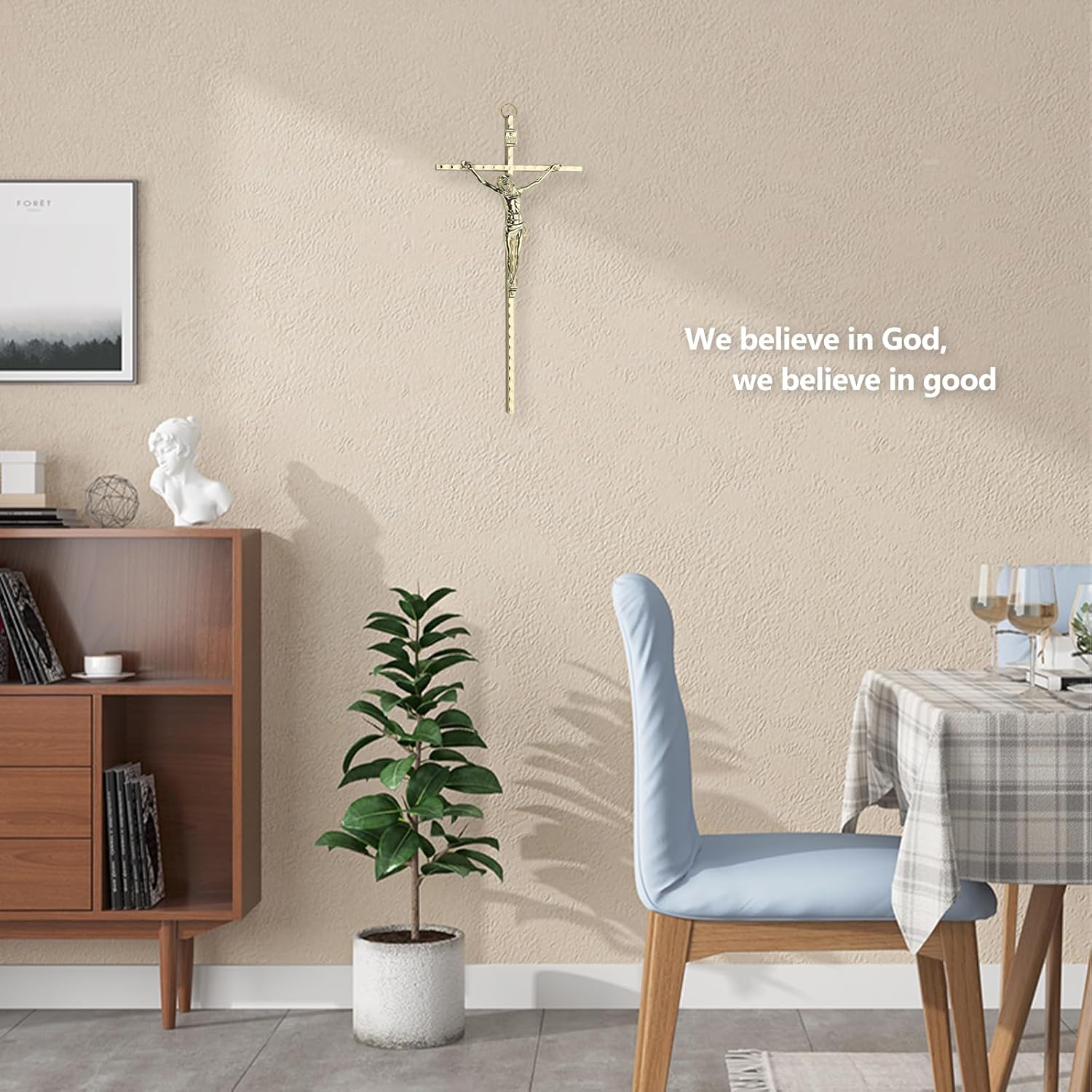 FILTA Crucifijo de pared de metal dorado y crucifijo católico de metal para decoración del hogar, delgadas cruces católicas colgantes de Jesucristo