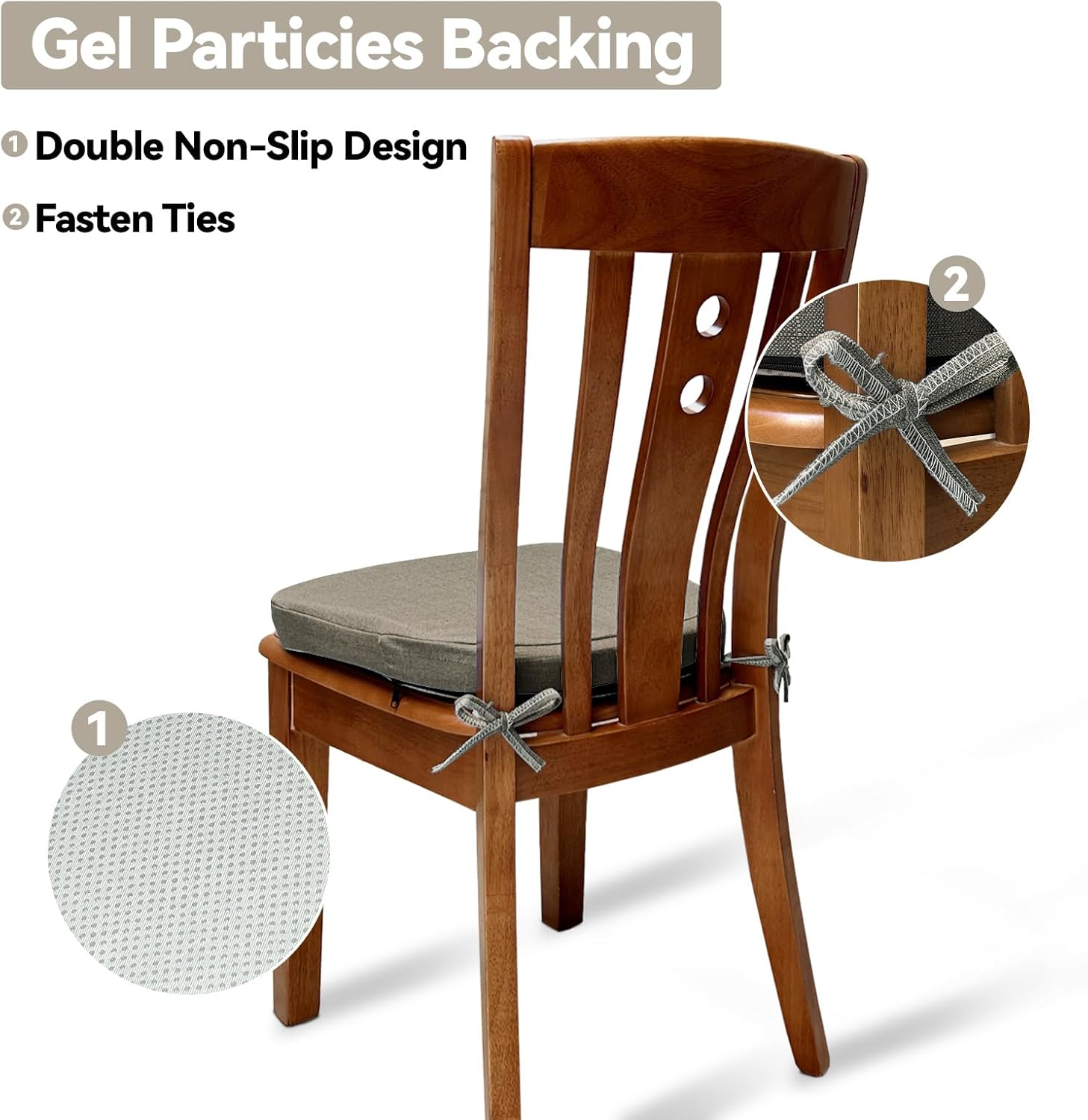 Cojín para silla de comedor con lazos para sillas de comedor, almohadilla gruesa de espuma viscoelástica para silla de cocina, 17 x 16.5 x 1.5