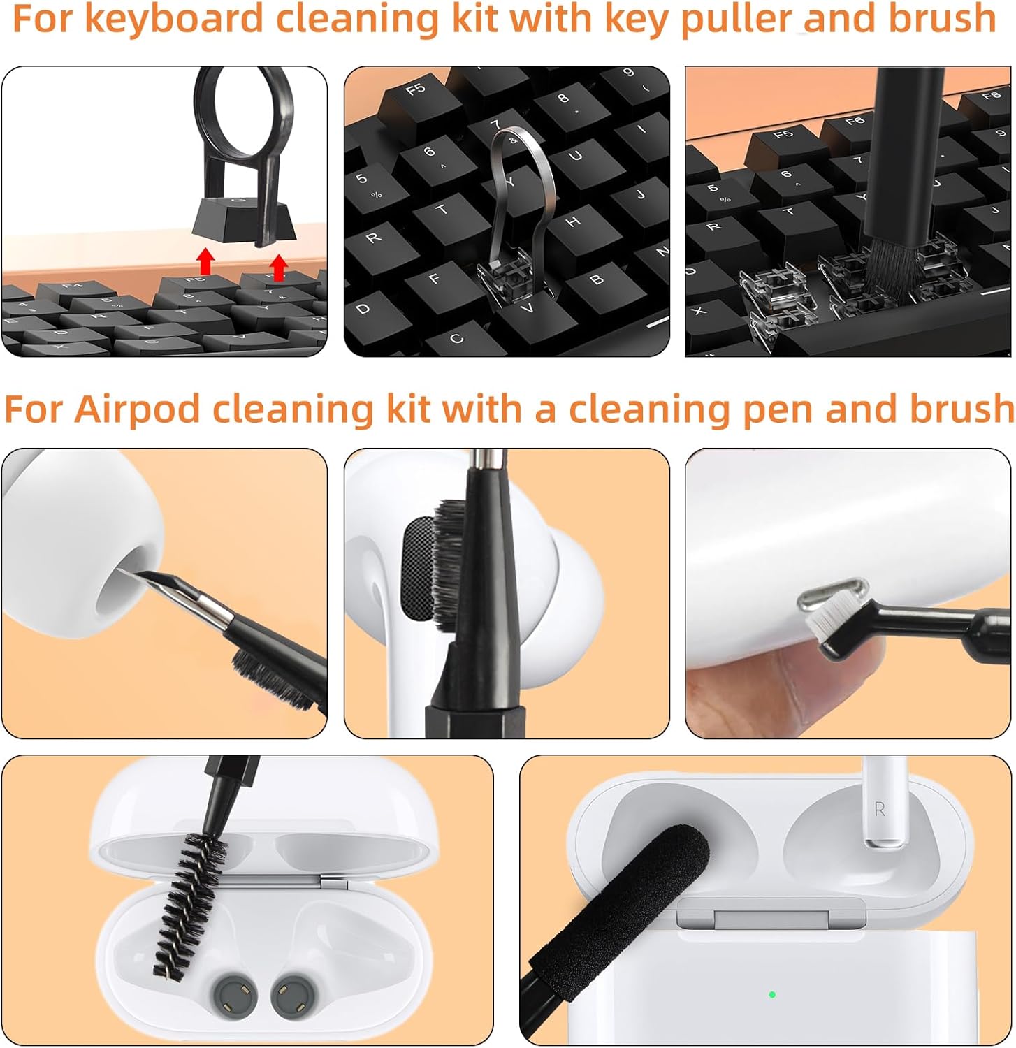 Kit de limpieza de auriculares para pantalla de teléfono portátil 20 en 1, kit de limpieza de teclado, kit de limpieza de teclado con cepillo de