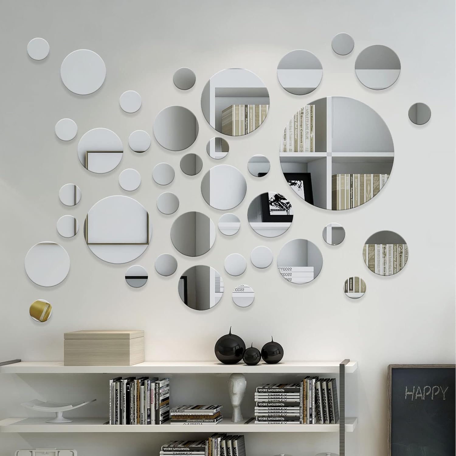 iCAGY Espejo redondo para decoración de pared, espejo de pared circular decorativo, espejo acrílico, autoadhesivo, montado en la pared, decoración