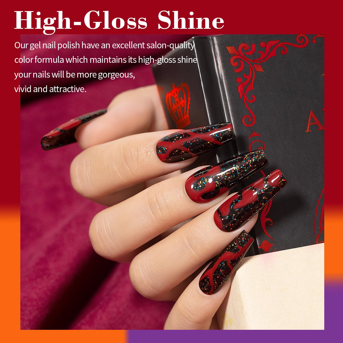 RARJSM Juego de esmaltes de uñas de gel, 6 colores, negro, iridiscente, purpurina, calabaza, naranja, rojo, morado, verde neón, otoño, invierno,