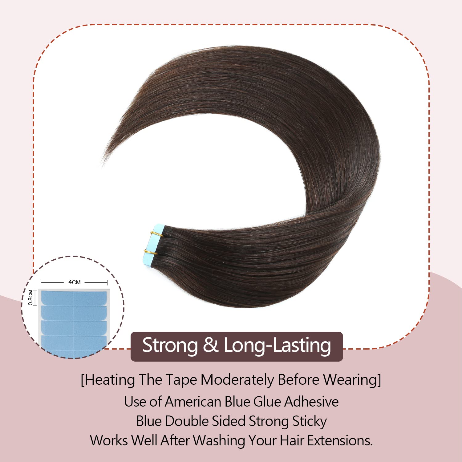 Sunya Extensiones de cabello humano con cinta adhesiva, color marrón oscuro, 12 pulgadas, extensiones de cabello humano real, sin costuras, trama de