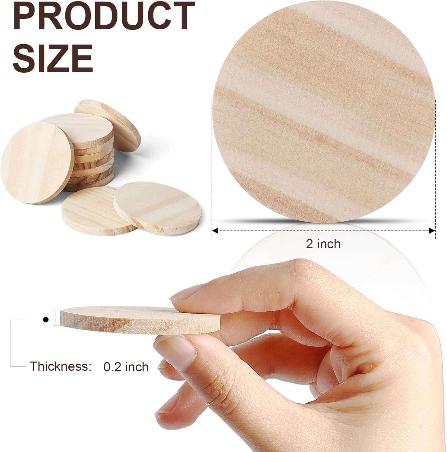 100 piezas de círculos de madera pequeños de 2 pulgadas, discos redondos sin terminar, adornos de madera en blanco para manualidades, proyectos