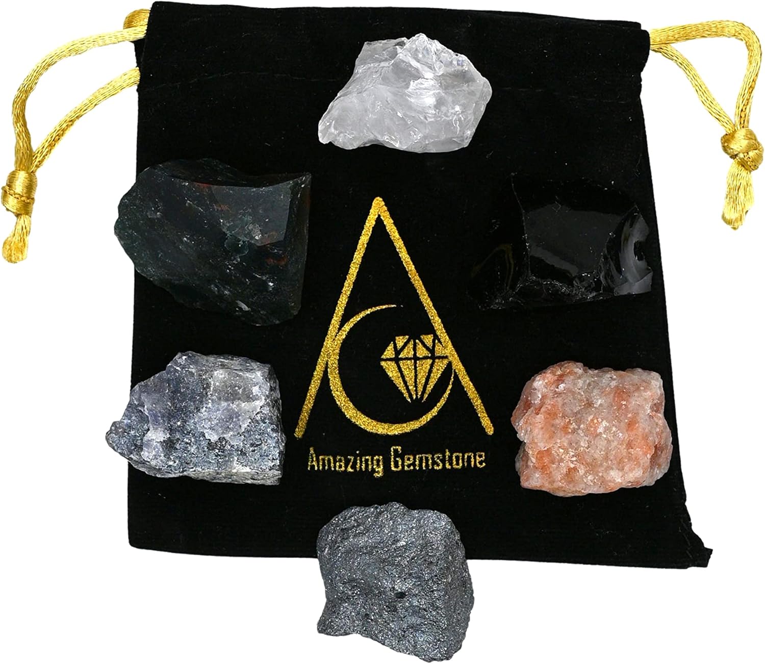 Cristales para el embarazo, juego de 6 piedras de sangre, iolita, hematita, cuarzo rosa, obsidiana negra y cristales curativos y piedras solares