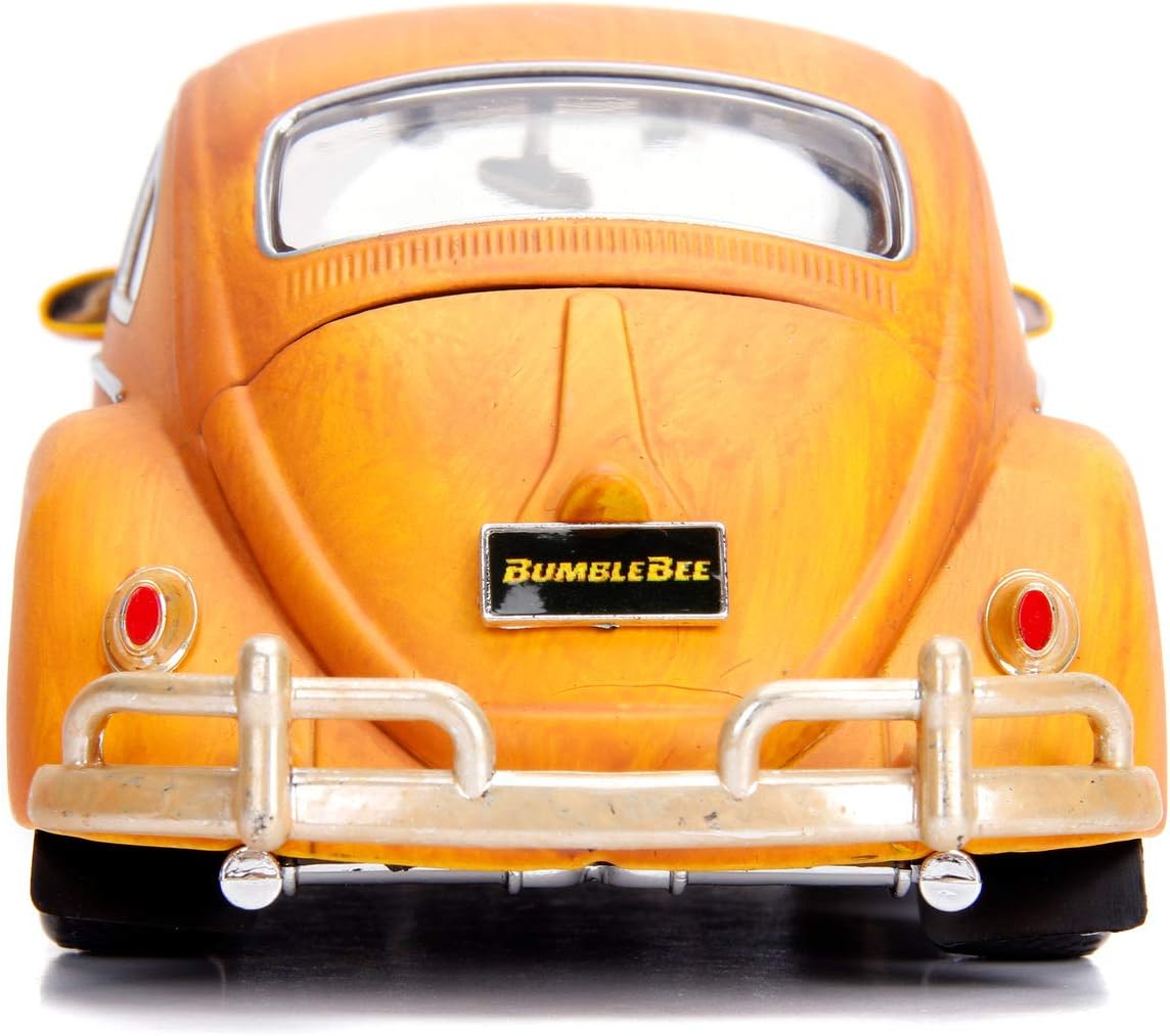 Jada Toys 253115000 Transformers Bumblebee VW Beetle Coche de juguete de fundido, puertas abiertas, bota y capó, figura de Charlie, escala 124,