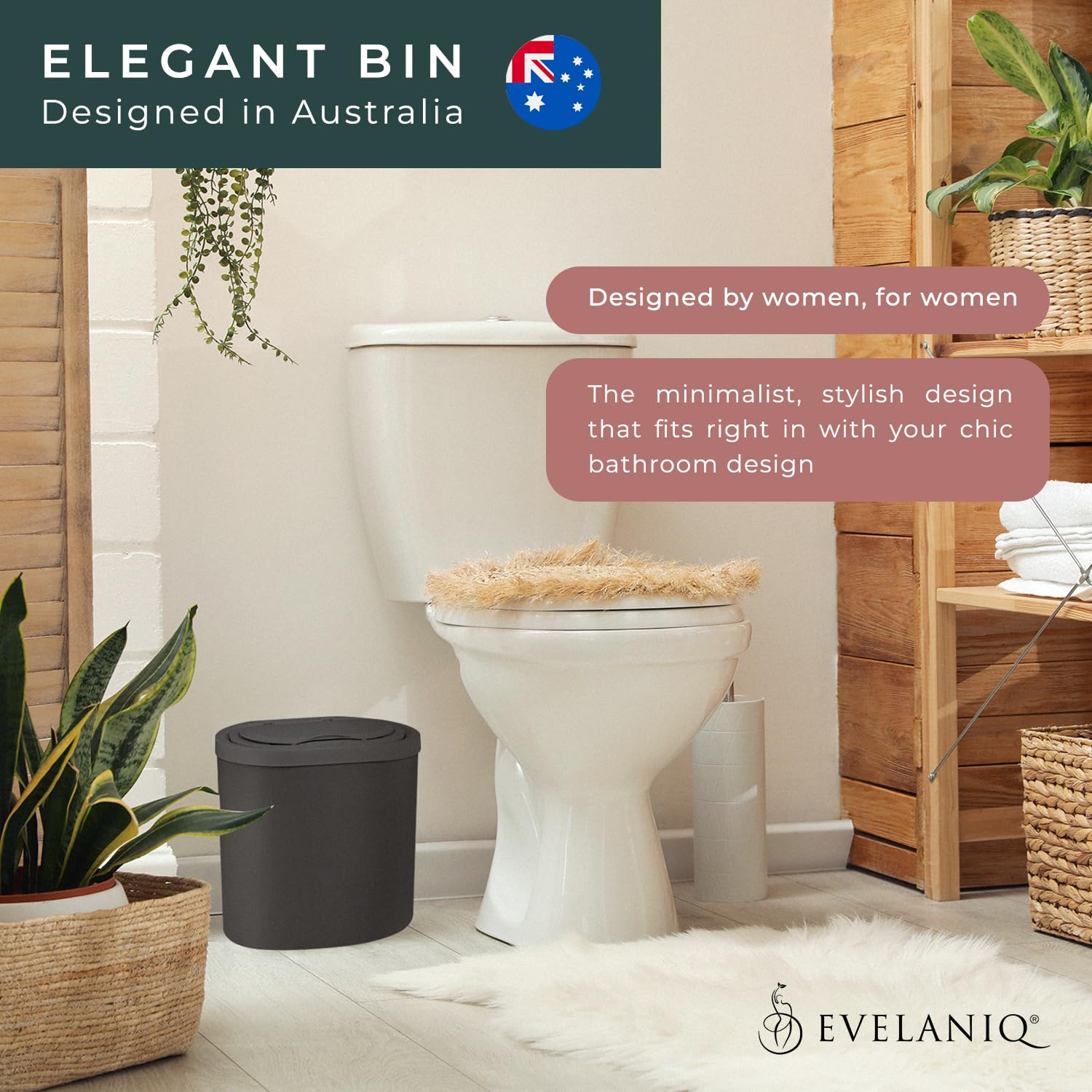 Evelaniq Receptáculo de servilleta sanitaria para mujer (papelera + 150 bolsas de higiene) Almohadilla femenina y Tampón Receptáculo de eliminación