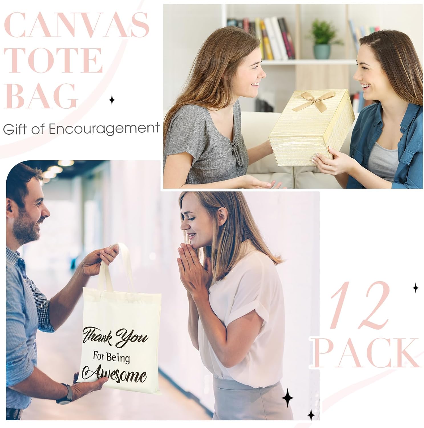 Sweetude 12 piezas de regalos de agradecimiento a los profesores, bolsa de mano inspiradora, bolsa de tela de apreciación a granel, bolsas de lona