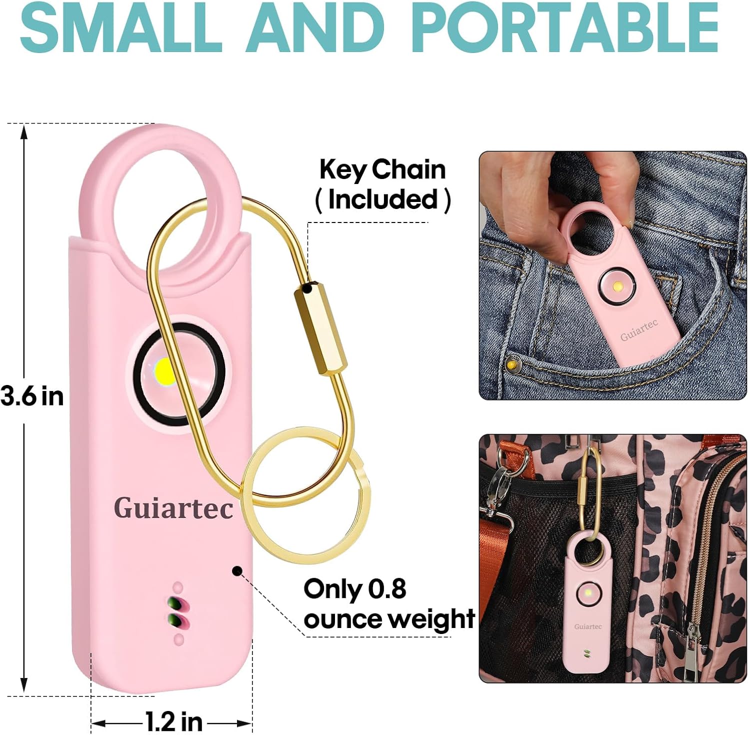 Alarma de seguridad personal recargable para mujeres, llavero de autodefensa de 135 dB con luz estroboscópica LED, dispositivos de seguridad de