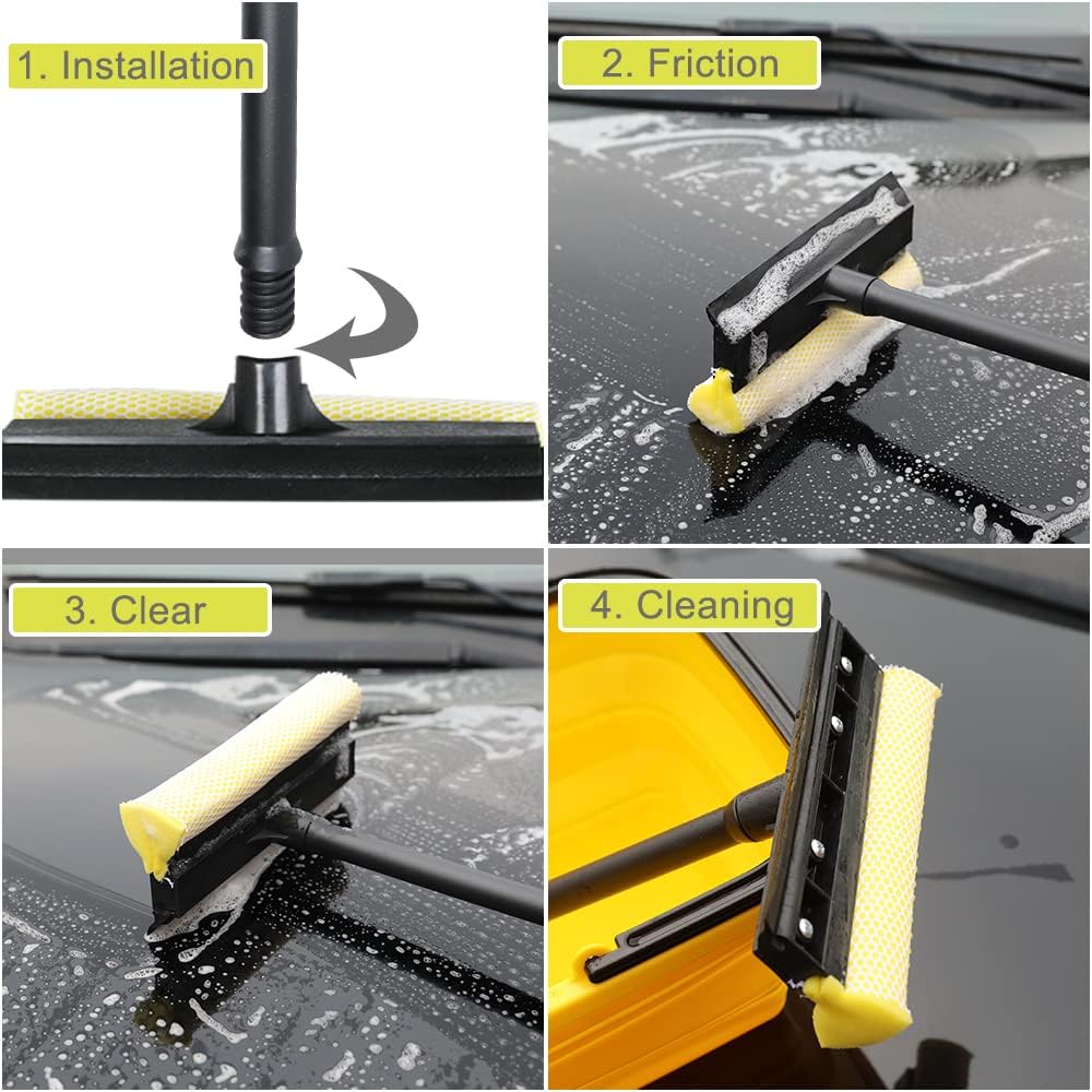 MULING Window Squeegee Cleaning Tool 2 in 1 Window Cleaning Car Squeegee Windshield Cleaning Sponge and Rubber Squeegee (Yellow)