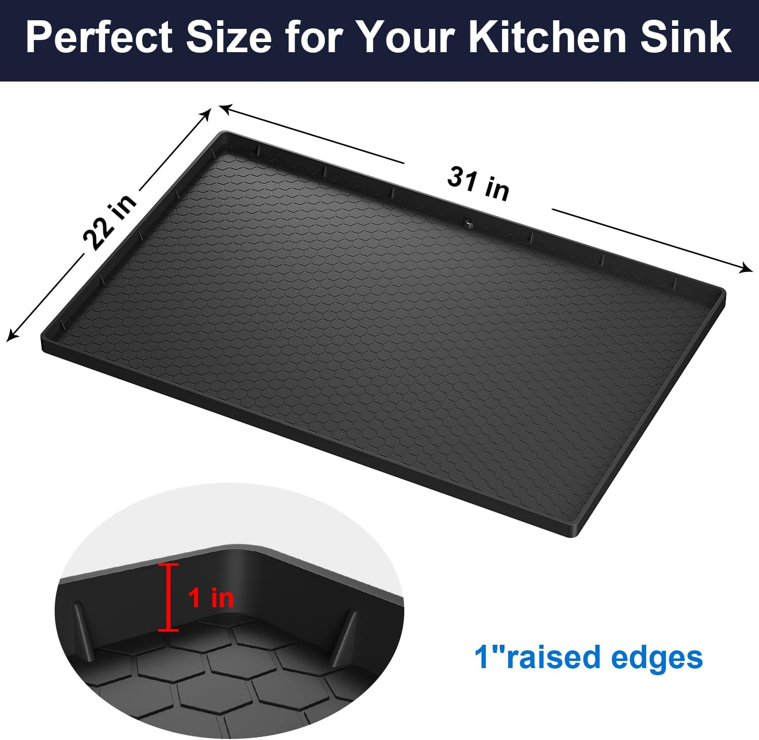 Tapete para debajo del fregadero, tapete impermeable para gabinete de cocina de 31 x 22 pulgadas, forro de silicona flexible para debajo del