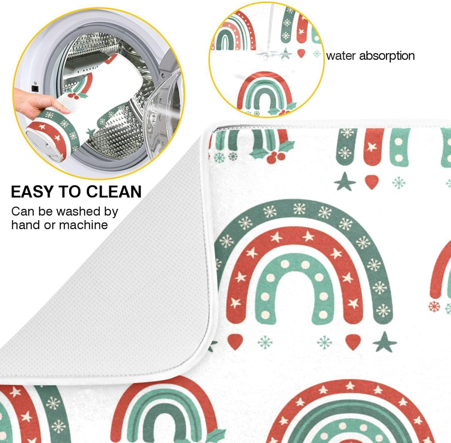 Christmas Rainbow Dish Mat Washnable Absorbent Kitchen Counter Drying Mat Dishwasher Drying Matt Tapete Para Cocina 16” x 18”
