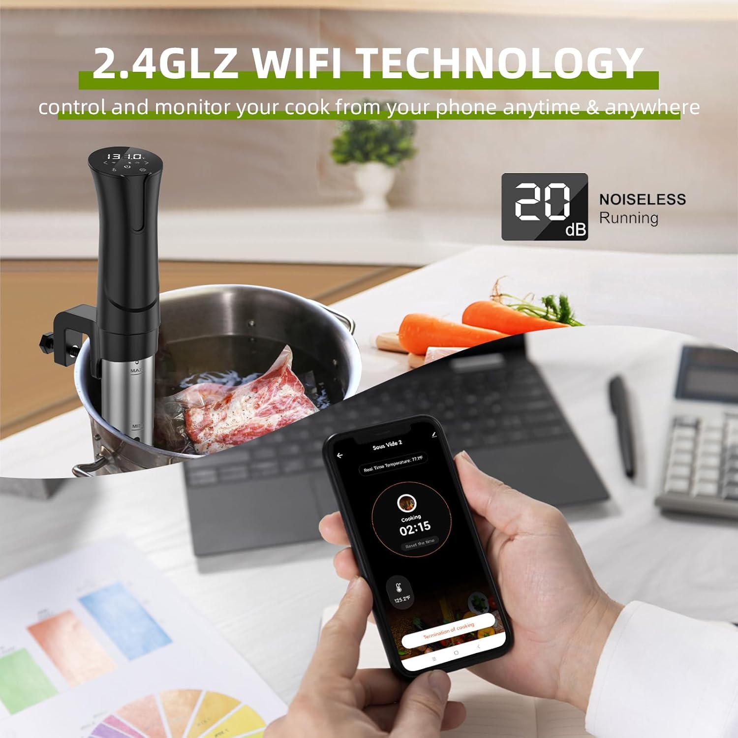Zionheat Sous Vide Machine-Suvee Cooker (Wifi) – Cocina de precisión Sous Vide-1000 W, calentamiento rápido, inmersión térmica, pantalla táctil