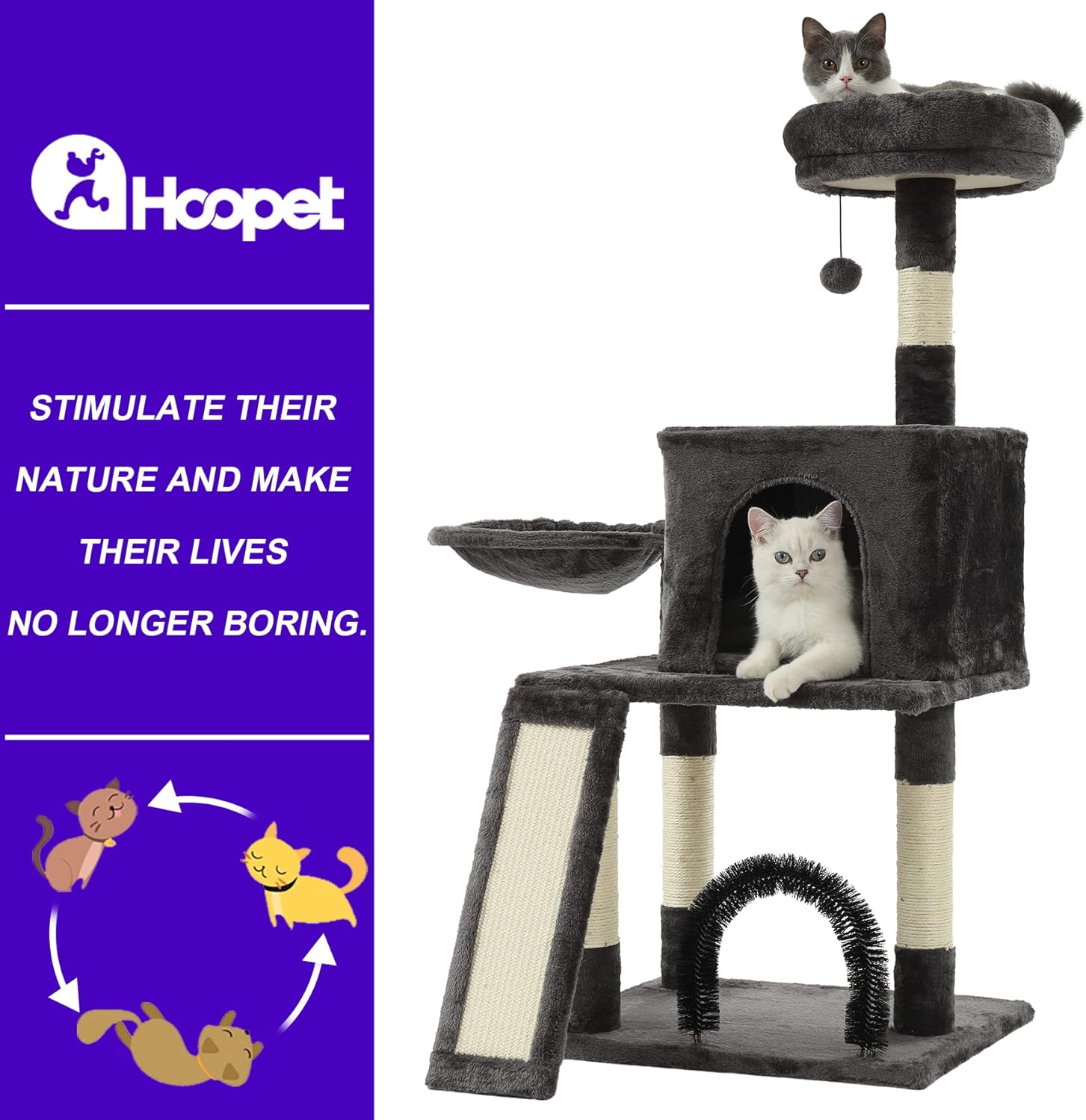 HOOPET Árbol para gatos, torre para gatos de 44 pulgadas para gatos de interior, centro de actividades para gatos de varios niveles con postes y
