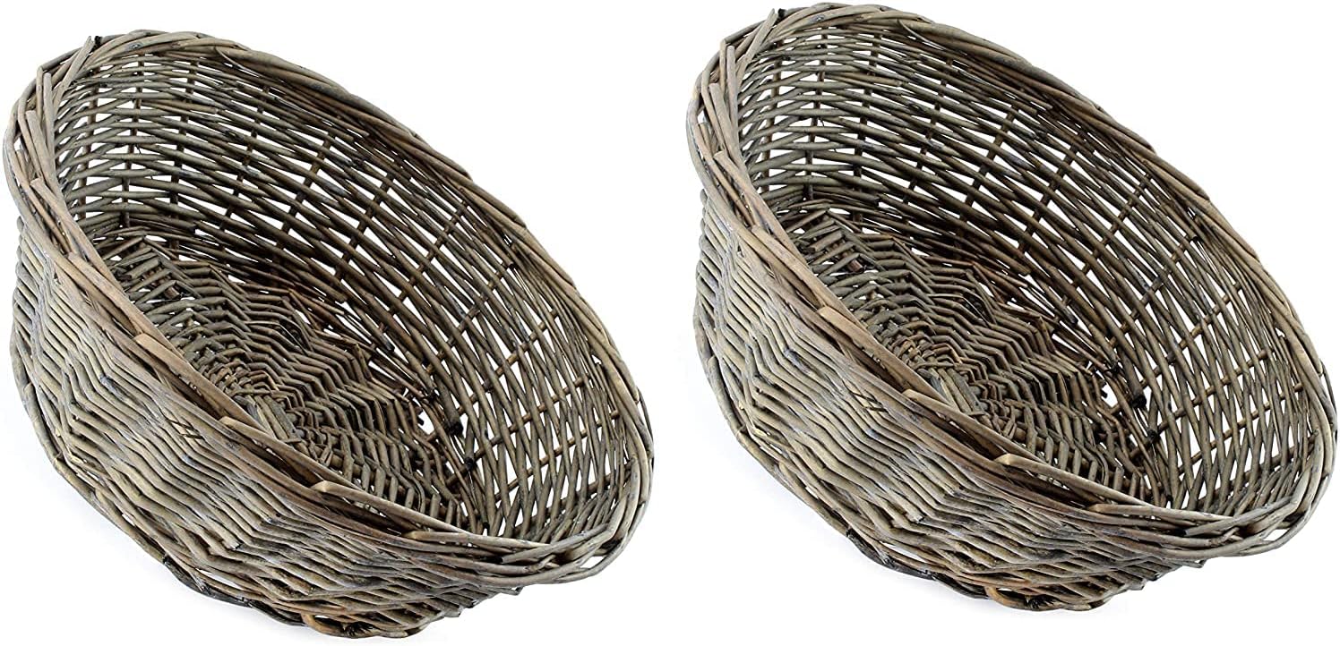 AuldHome – Canastas redondas para pan (lavado gris, paquete de 2), cesta redonda de mimbre tejida rústica para cocina, hogar y almacenamiento