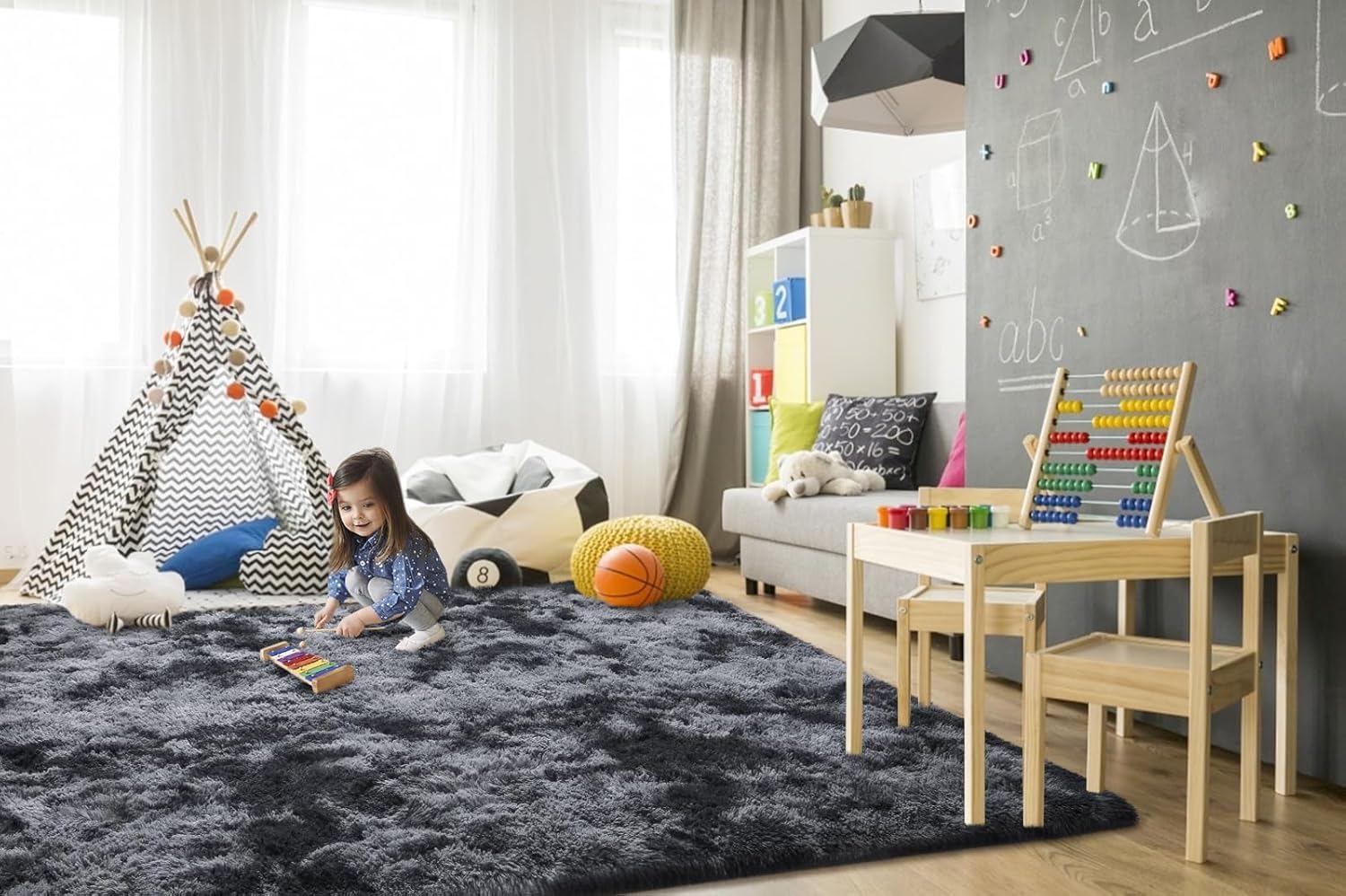 TWINNIS Alfombras grandes de 5 x 8 pulgadas para sala de estar, dormitorio, teñido anudado gris oscuro, alfombras de felpa súper suaves para