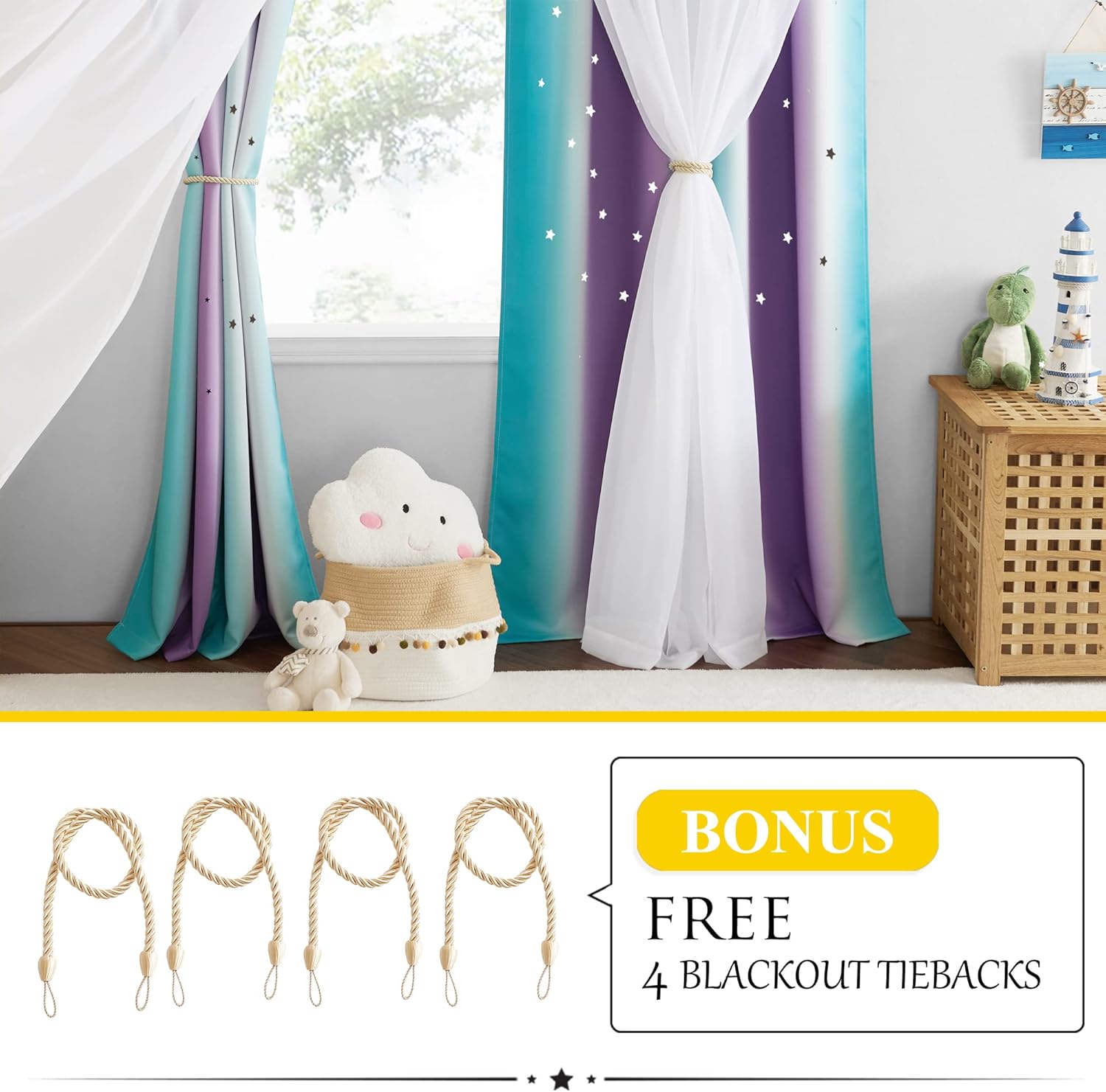 NICETOWN Cortinas opacas con diseño de estrellas para habitaciones de niñas, cortinas de princesa para ventana de dormitorio, con aislamiento