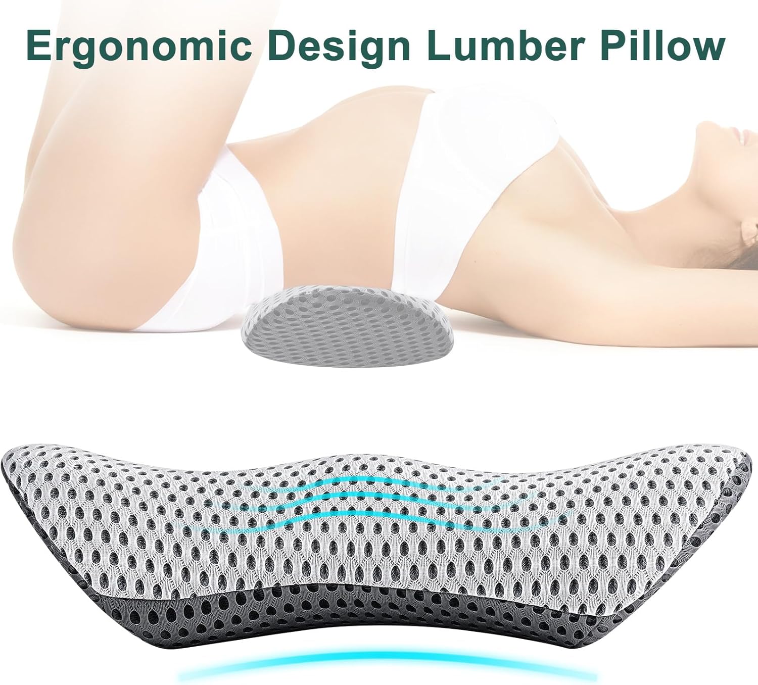 Almohada lumbar, almohada de apoyo de espalda de espuma viscoelástica para aliviar el dolor, almohada ergonómica de apoyo lumbar para silla de