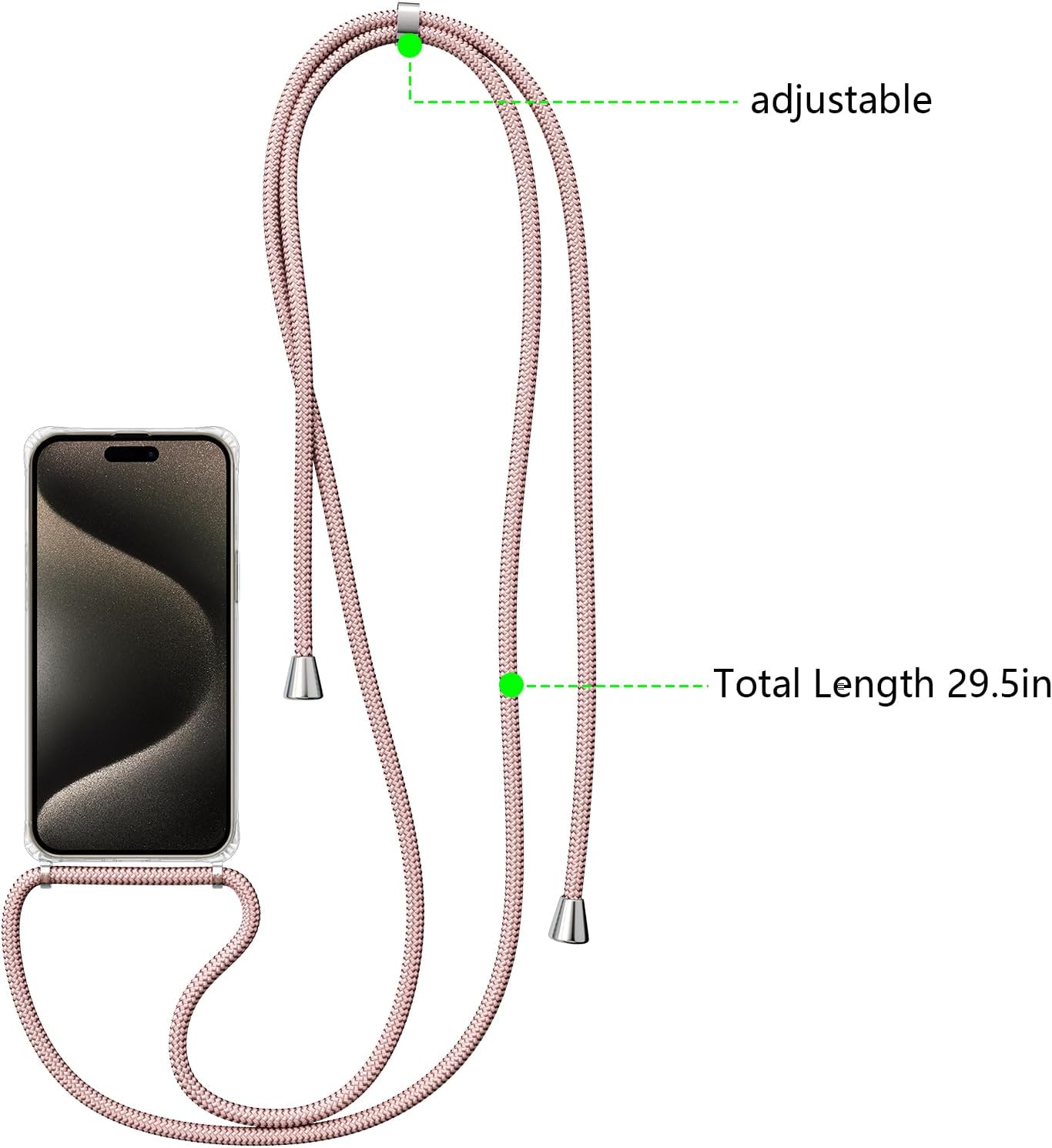 ZTOFERA Compatible con iPhone 15 Pro Max, funda transparente con cordón ajustable, TPU suave y delgada, a prueba de golpes, funda cruzada para