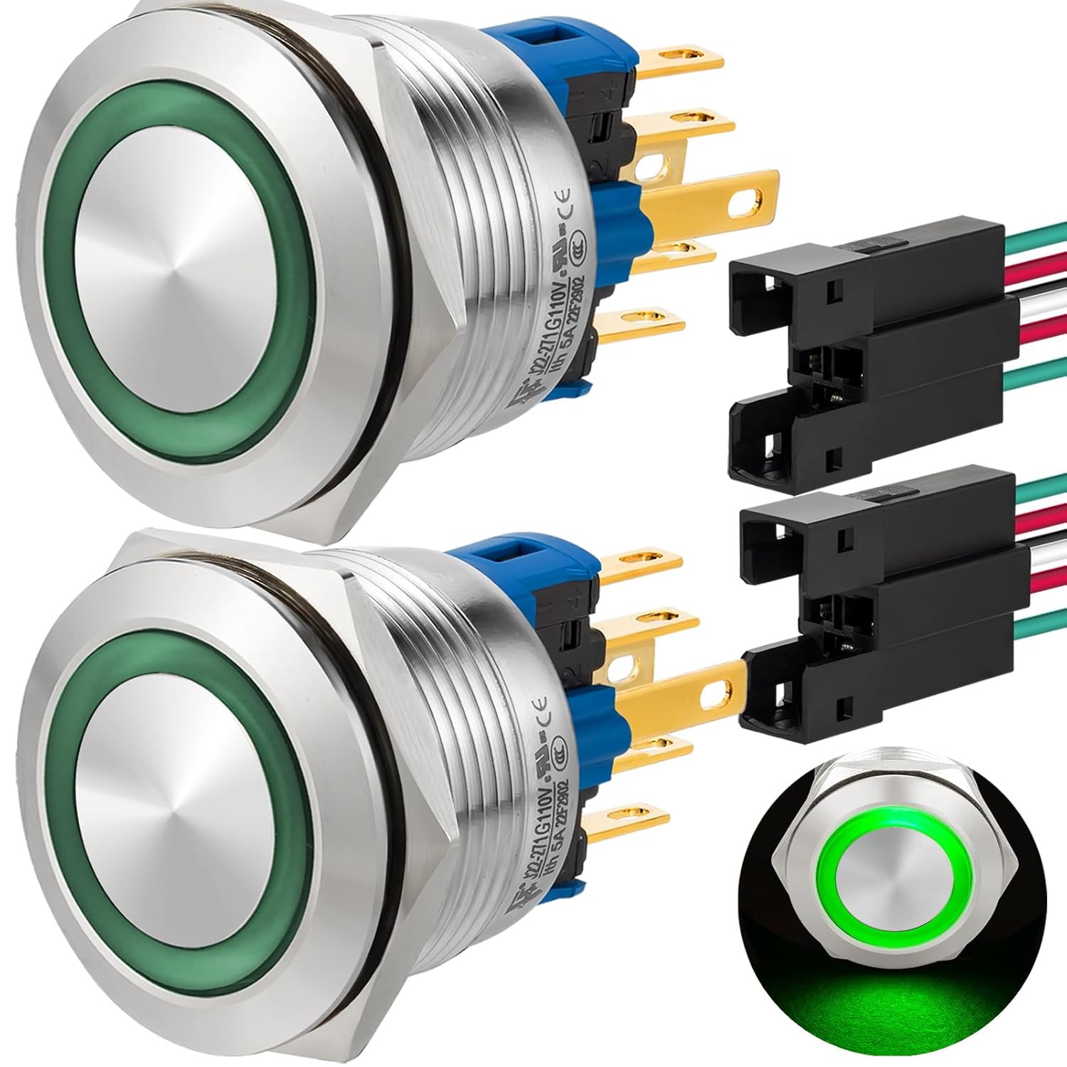 ZJWZJH Interruptor de botón de 0.866 in, 78 pulgadas, con pestillo, 110 V, 120 V, CA, orificio de montaje 1NO 1NC SPDT para encendido y apagado,