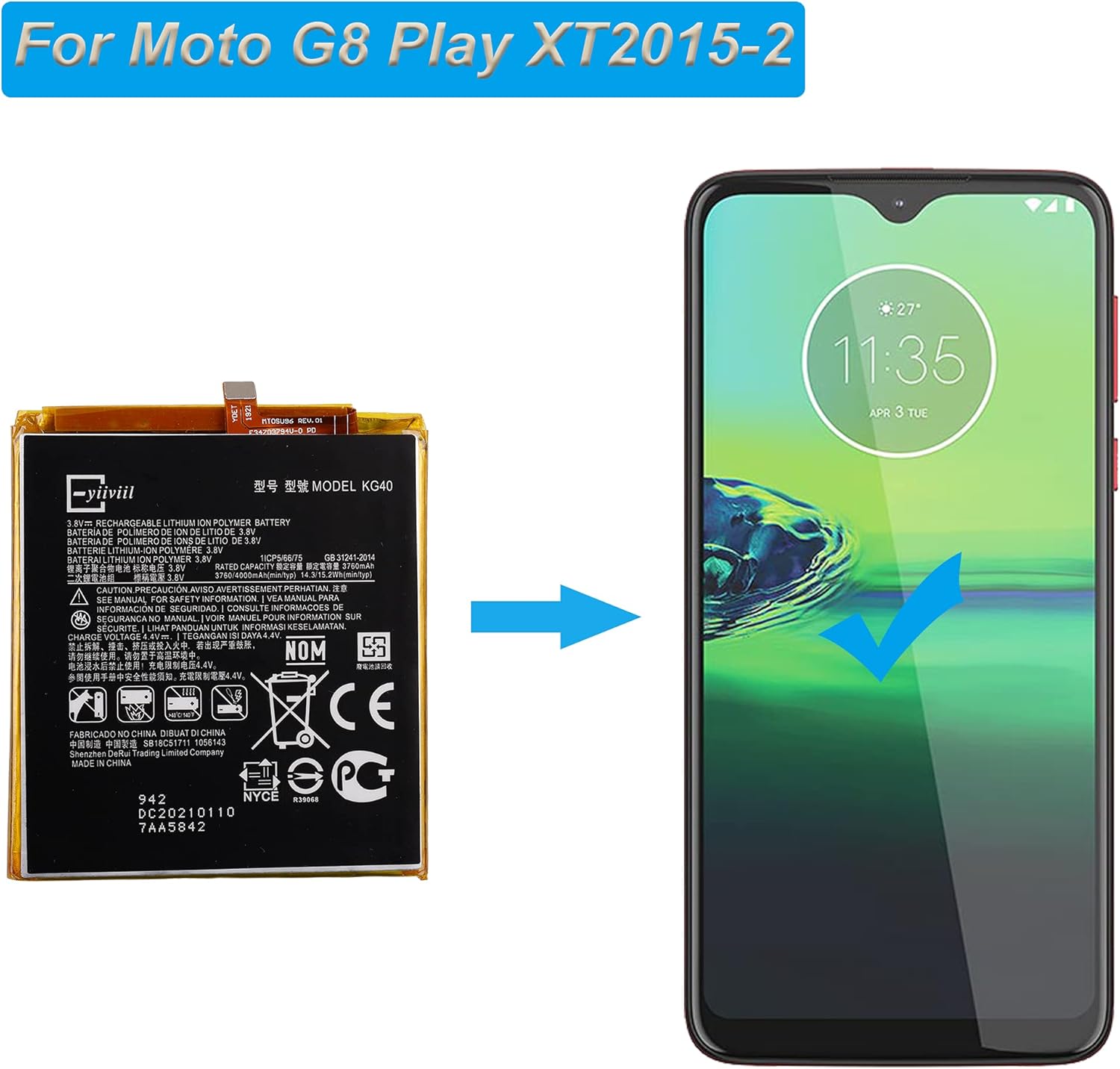 Batería de repuesto KG40 compatible con Moto G8 Play G Fast XT2015-2 con herramientas