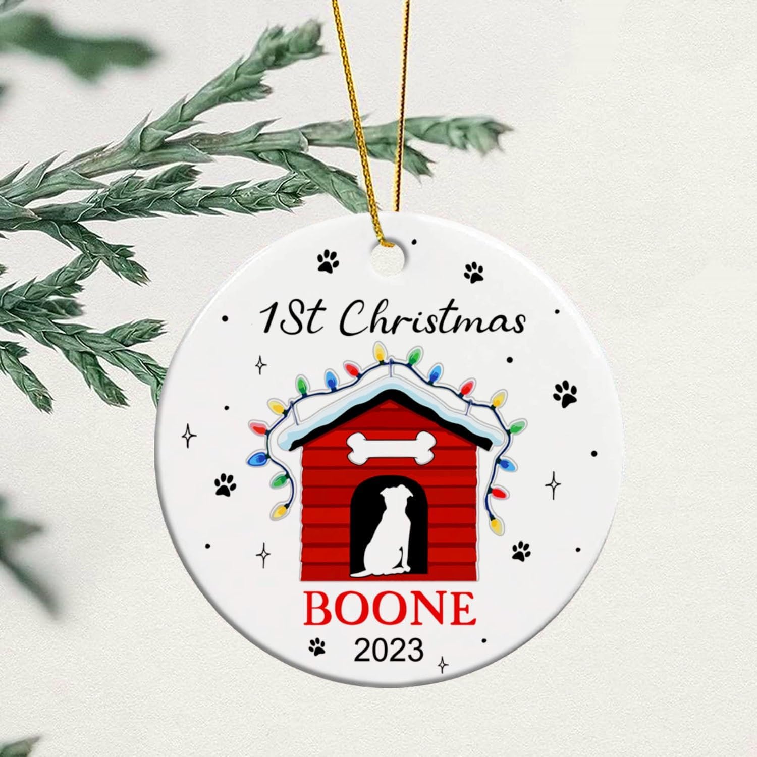 Adorno de cerámica personalizado para el primer perro bebé 2023, adorno personalizado para primera Navidad para mascotas con nombre y año, adorno de