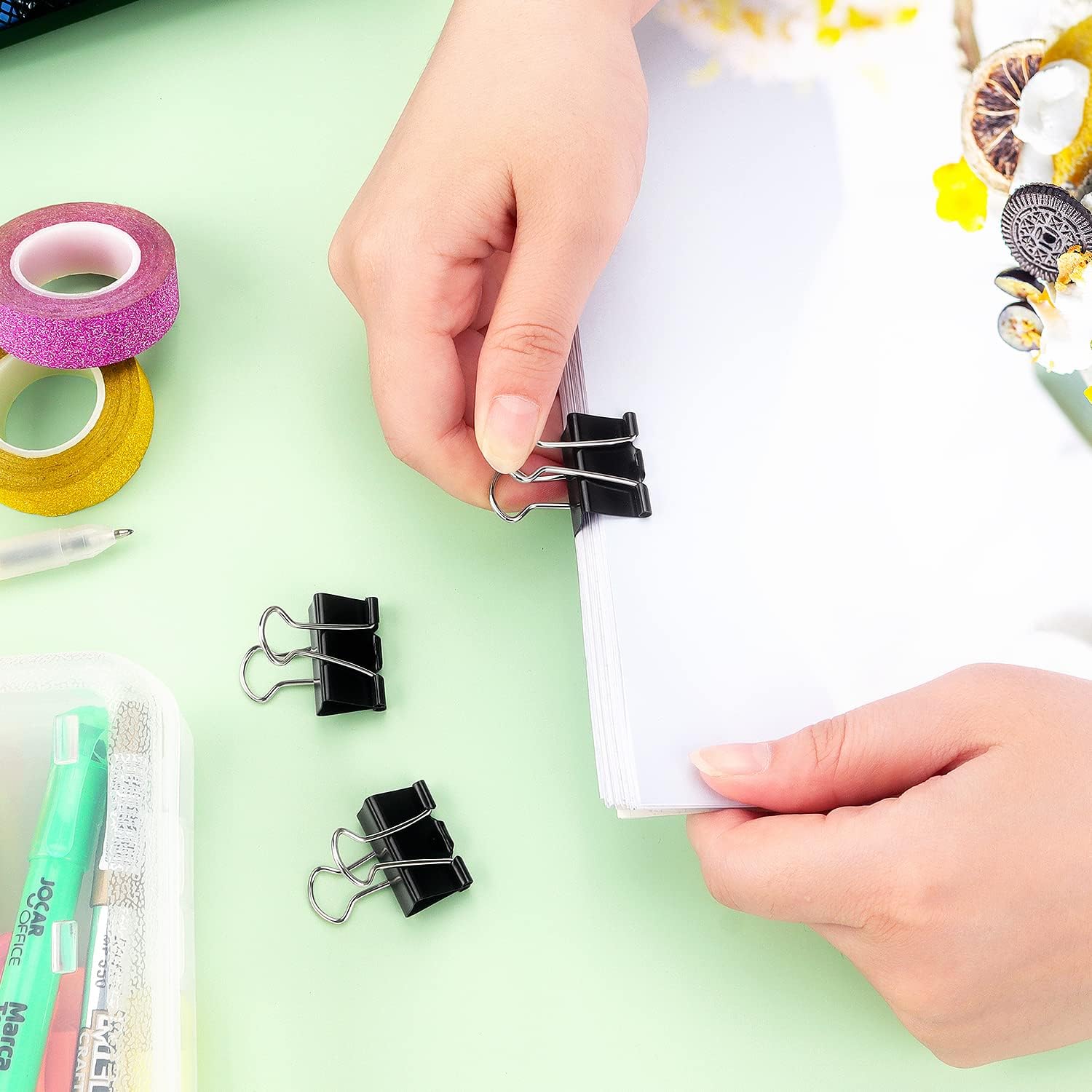 Clips negros para carpetas de papel, clips de tamaño pequeño, 1.0 pulgadas, paquete de 36