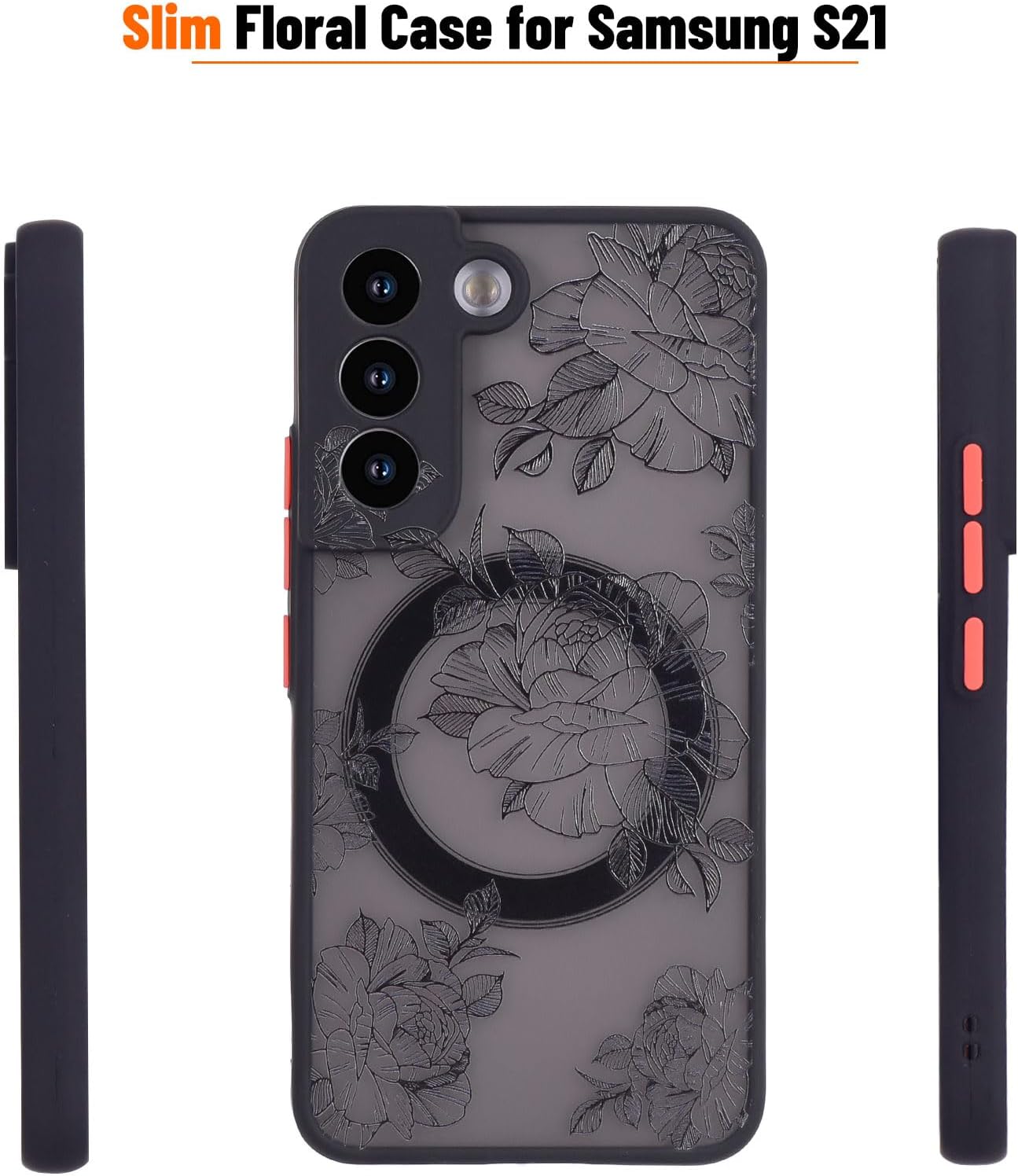 Funda magnética para Samsung Galaxy S21, ajuste delgado, diseño floral rosa, funda magnética para Samsung Galaxy S21, marco suave, botón sensible en