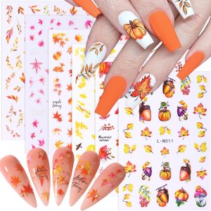 6 hojas de hojas de arce de otoño, calcomanías de arte de uñas, diseños autoadhesivos 3D, hojas de arce de otoño, hongos, calcomanías de uñas para 6 hojas de hojas de arce de otoño, calcomanías de arte de uñas, diseños autoadhesivos 3D, hojas de arce de otoño, hongos, calcomanías de uñas para
