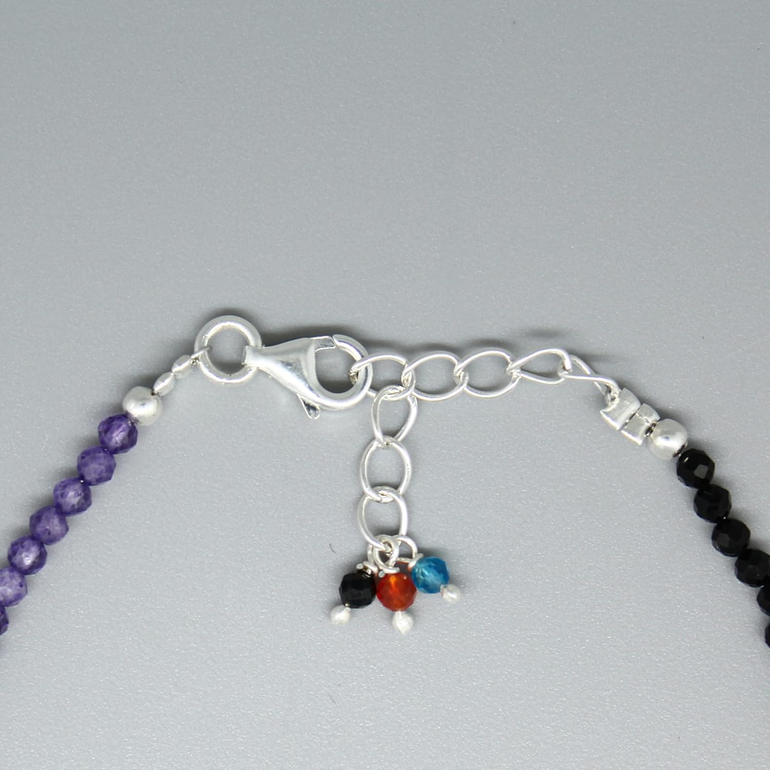 GemInspire Natural Full Beaded 7 Chakra Beads Bracelet, Handmade Jewelry, 925 Sterling Silver 8 Inch Adjustable Chain (7 Chakra)