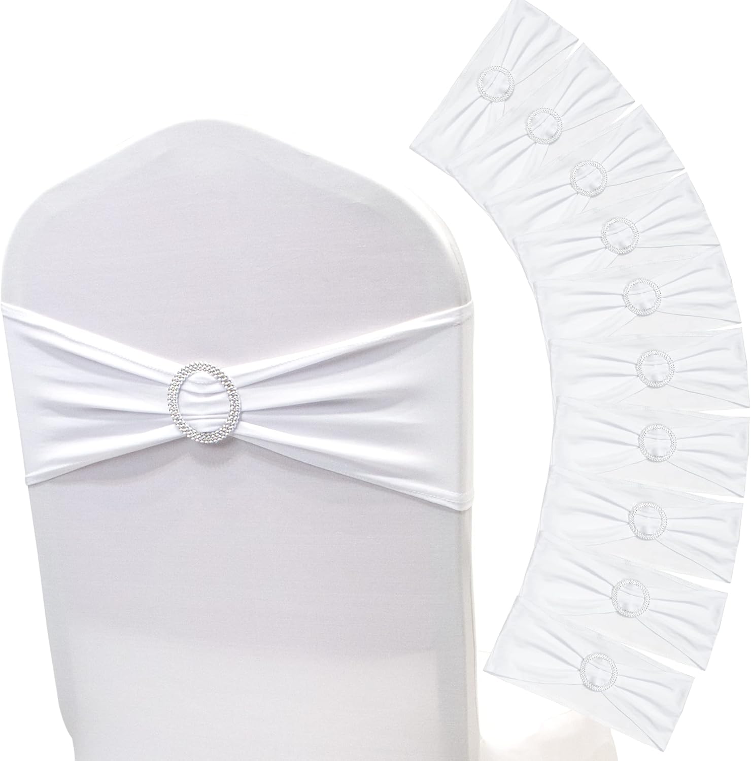 Zhongyuan Bandas elásticas de elastano para silla, lazos elásticos con hebilla para decoración de bodas, banquetes, fiestas, eventos (blanco, 25