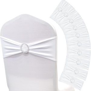 Zhongyuan Bandas elásticas de elastano para silla, lazos elásticos con hebilla para decoración de bodas, banquetes, fiestas, eventos (blanco, 25 Zhongyuan Bandas elásticas de elastano para silla, lazos elásticos con hebilla para decoración de bodas, banquetes, fiestas, eventos (blanco, 25