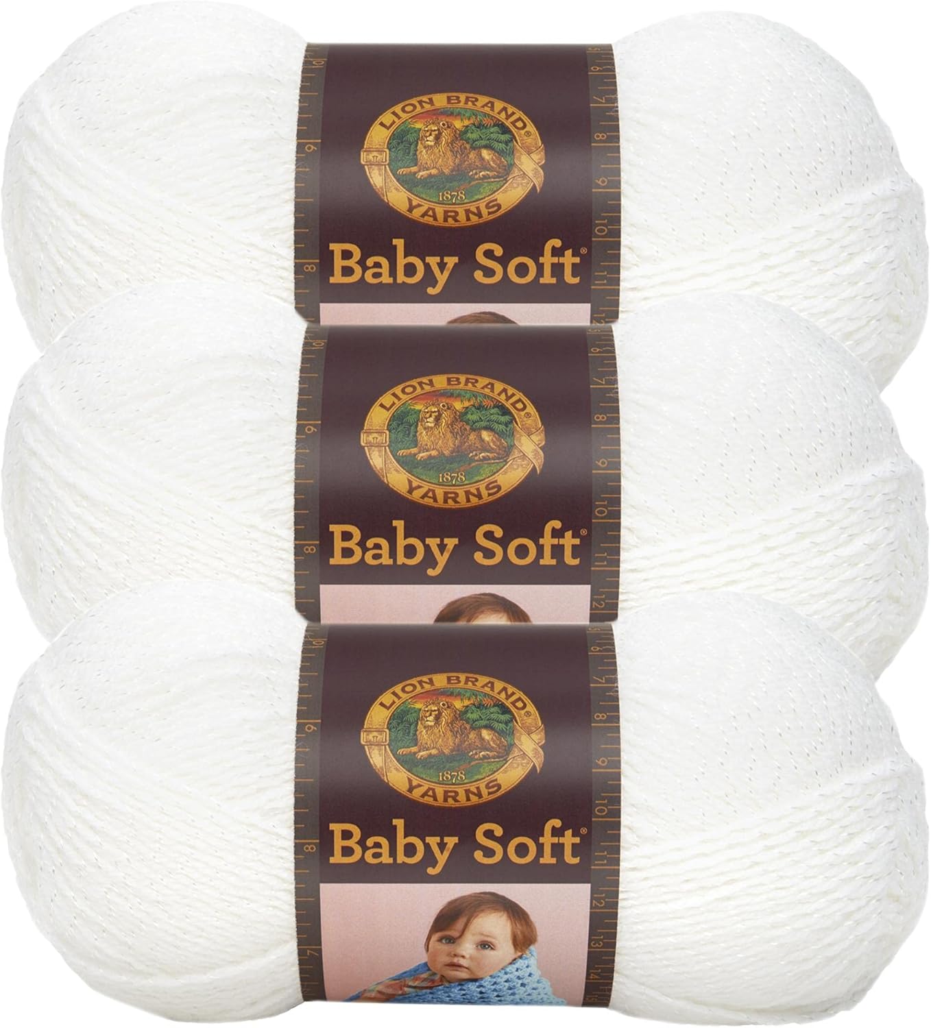 Lion Brand Yarn Babysoft – Ovillo de lana para bebé, color blanco bebé, 3 unidades