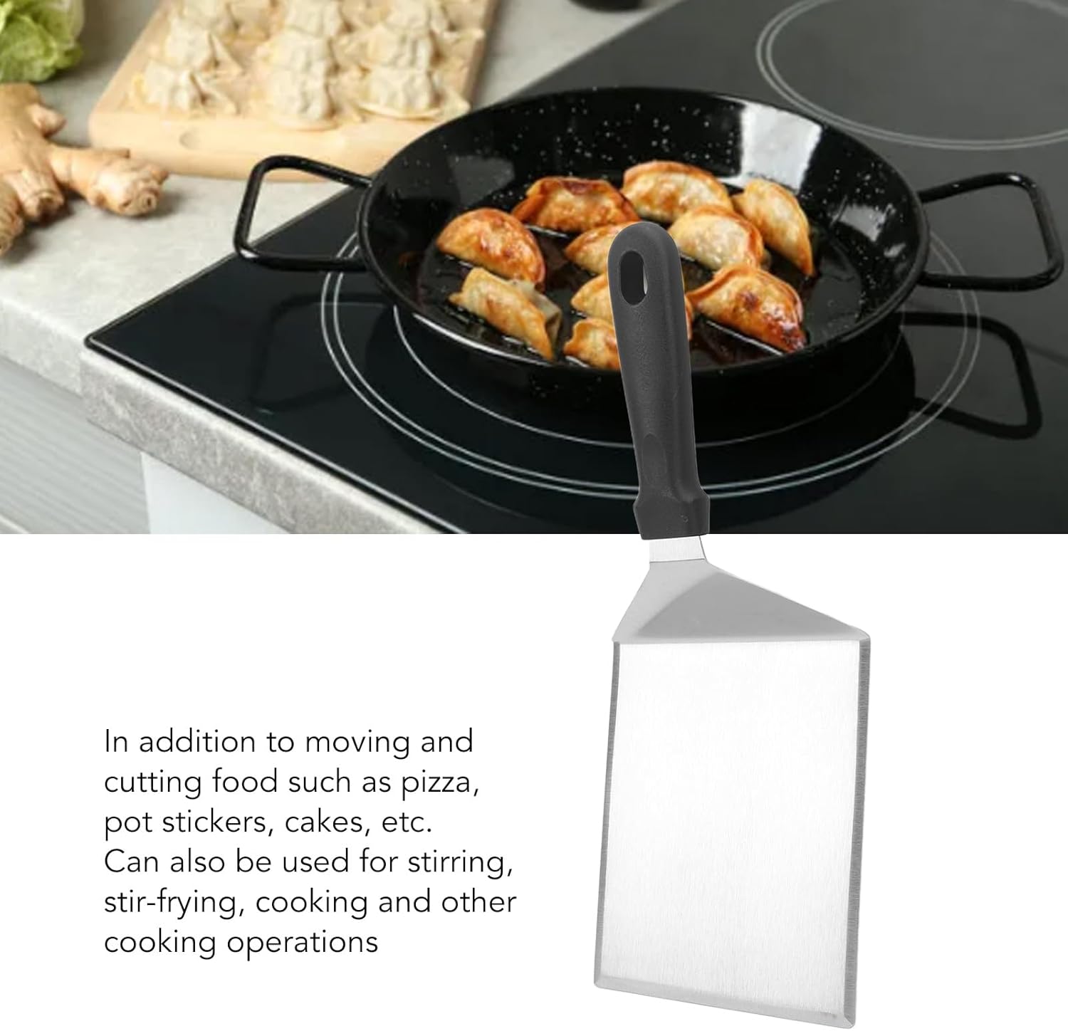 Espátula de pizza de acero inoxidable, espátula de cocina para pasteles, pizza, panqueques, salteado, cocina (espátula cuadrada, mango de plástico)