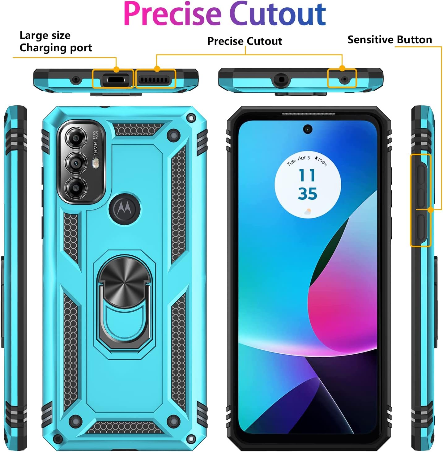 Funda para Moto G Play 2023  Moto G Pure  Moto G Power 2022 con 2 paquetes protector de pantalla de vidrio templado, funda a prueba de golpes de
