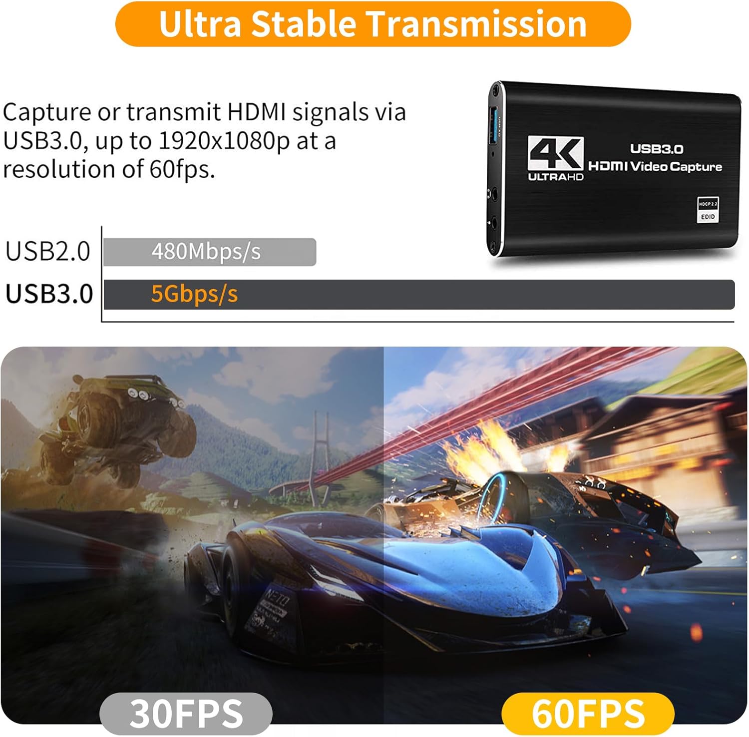 Tarjeta de captura de video HDMI 4K, tarjeta de captura de juegos con micrófono, tarjeta de captura USB Full HD 1080P 60FPS, dispositivo de captura