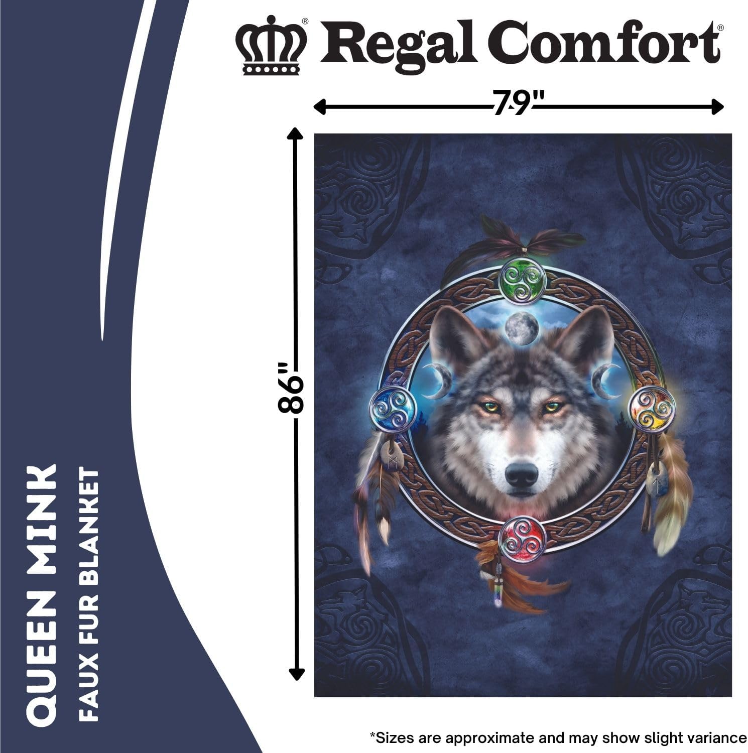 Regal Comfort Manta de tamaño Queen  Guía de lobo celta  Manta de piel sintética de peso medio de 86 x 79 pulgadas para cama, sofá, decoración de