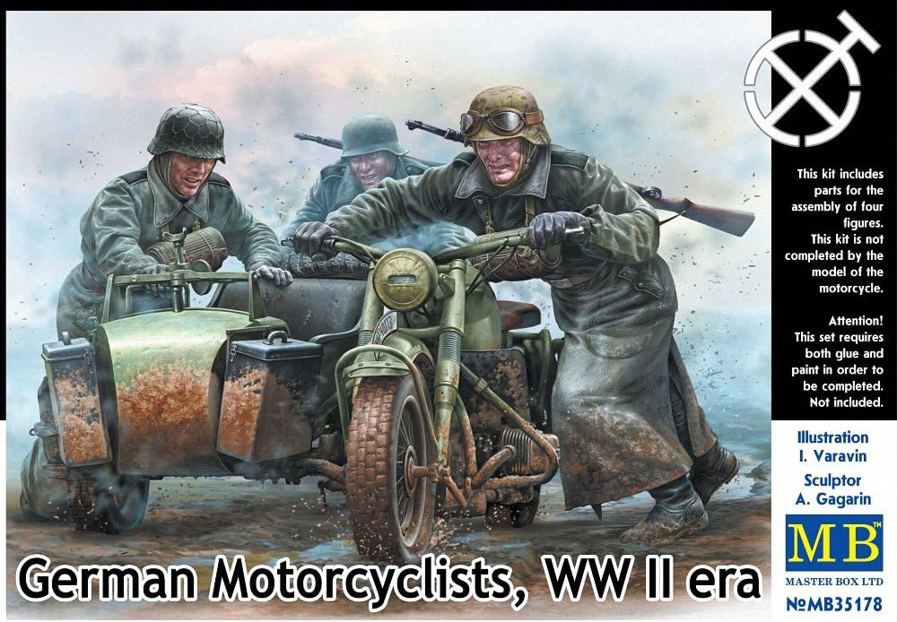 Master Box Models 135 Motociclistas alemanes, Segunda Guerra Mundial – Juego de 4 figuras