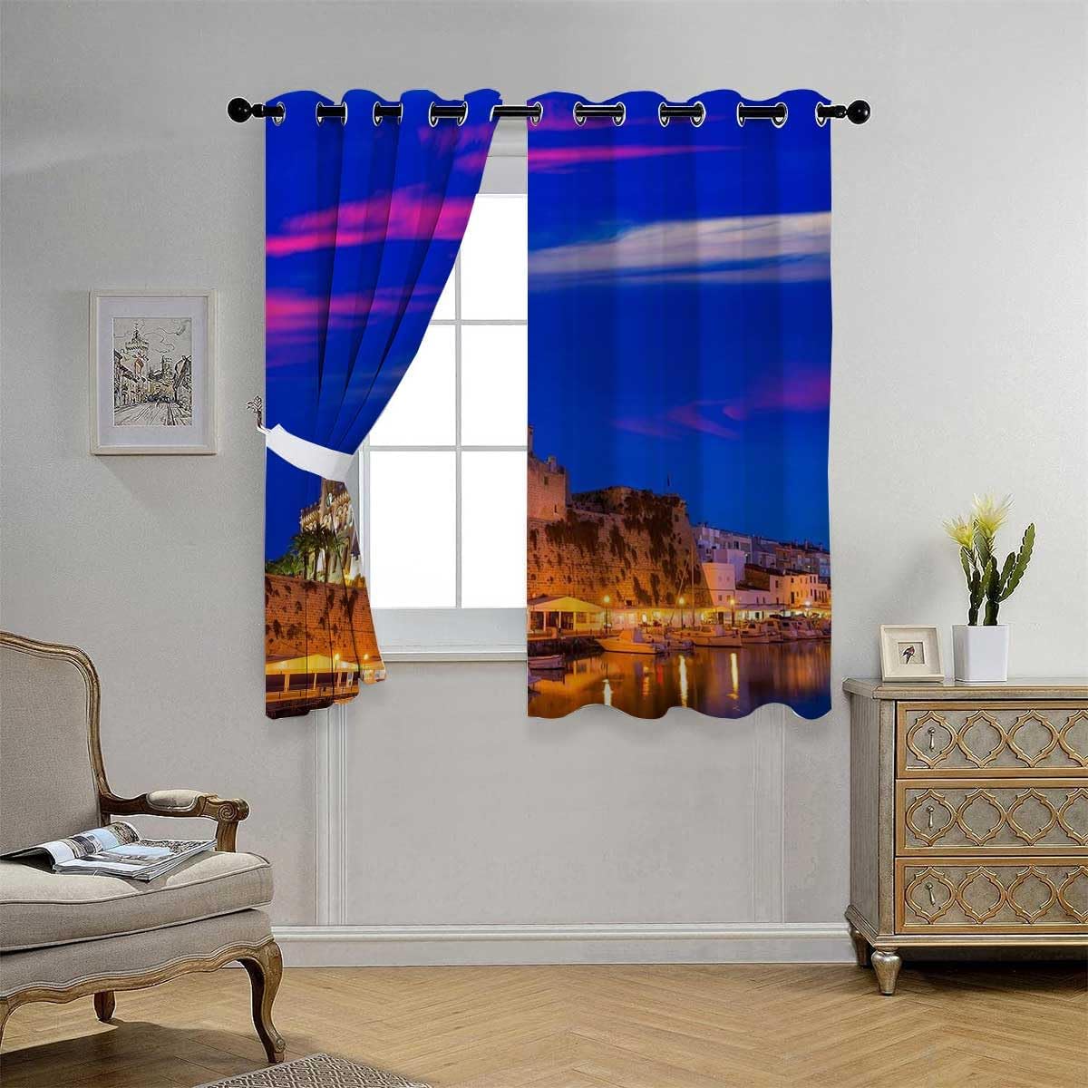 YANFENQI Cortina blackout para habitacion con ojales de castillo, cortinas cortas para Ventanas de Cuarto de 55 pulgadas de ancho por 72 pulgadas de
