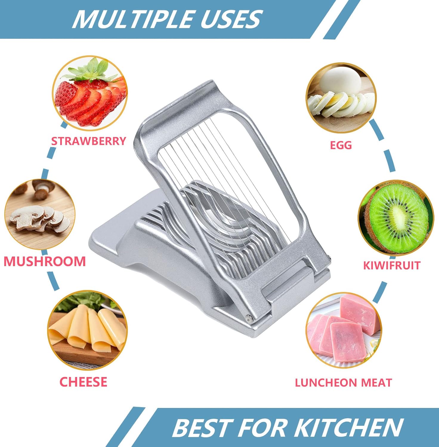 Ortarco Cortador de huevos para huevos duros, cortador de huevos de aleación de aluminio resistente para hongos y fresas