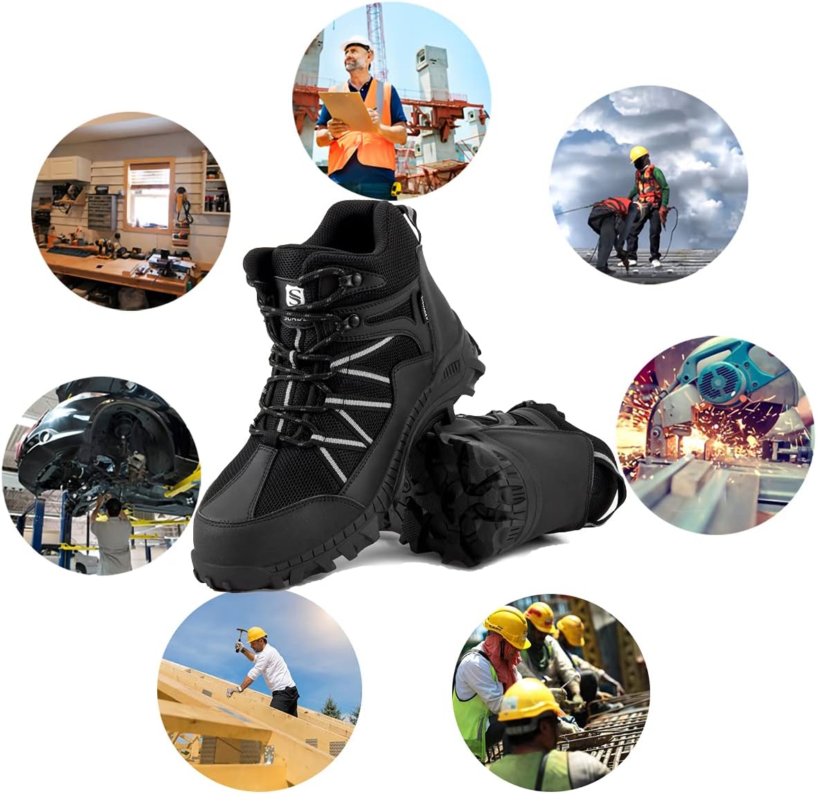 SUADEX Botas con punta de acero para hombres, botas de seguridad para hombres, botas de trabajo con punta de compuesto para hombres, botas de