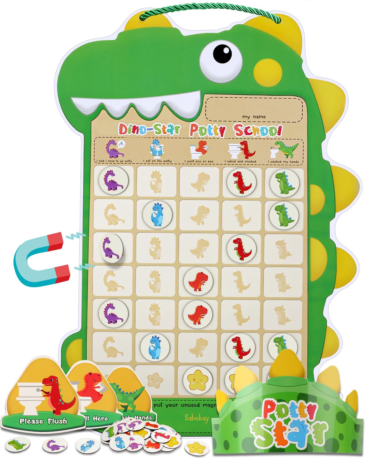Tabla de entrenamiento para ir al baño para niños pequeños y niñas, una tabla de orinal de dinosaurios con 35 calcomanías magnéticas reutilizables