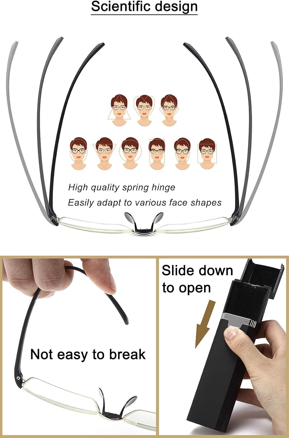 EYEURL Lentes de lectura de medio borde para computadora para hombres y mujeres +2.75 con bloqueo de luz azul, lentes de calidad ligera