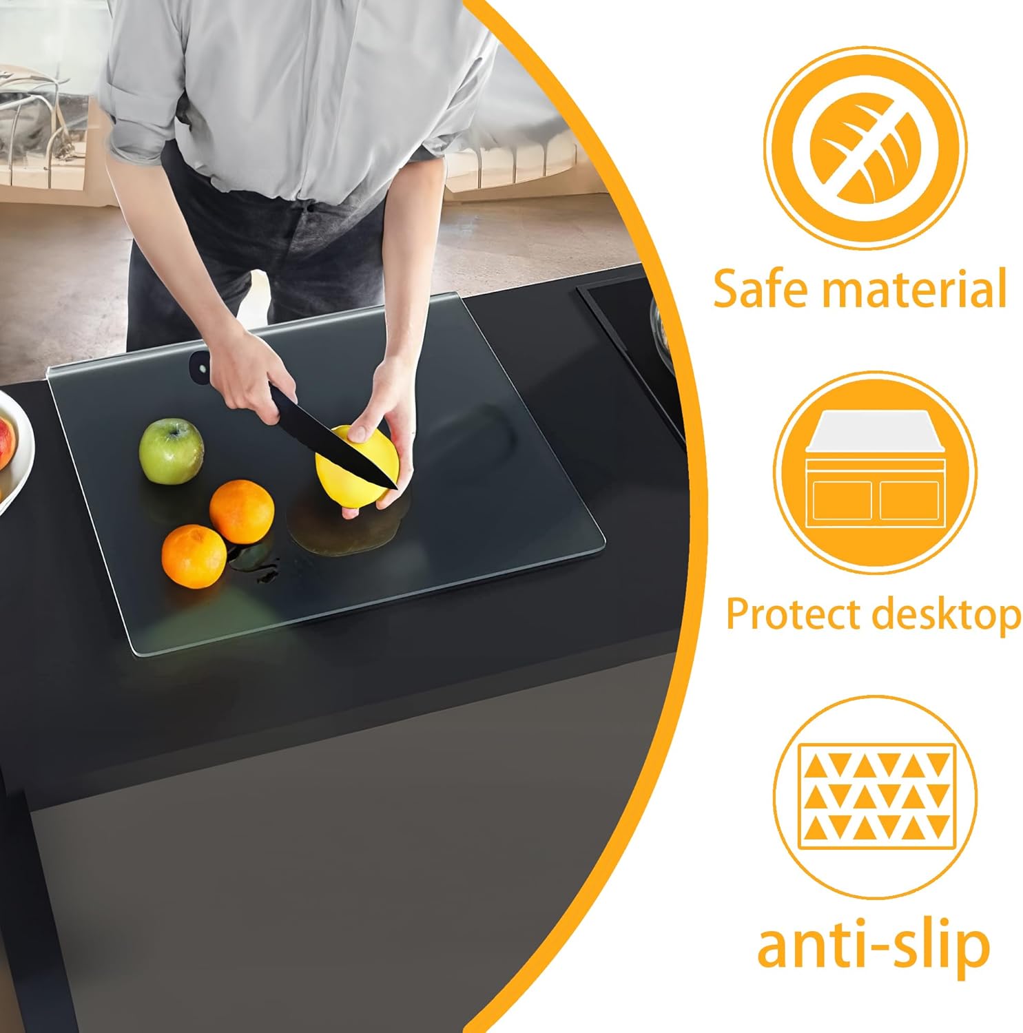 Tabla de cortar acrílica multiusos con borde de encimera, 16 x 12 pulgadas, transparente, antideslizante y resistente a los arañazos para cocina,